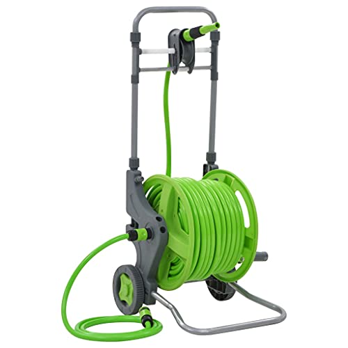 Heavy Duty Steel Water Hose Reel with Wheels - Auto Rewind Wall Mount or Water Mounted (174.6
