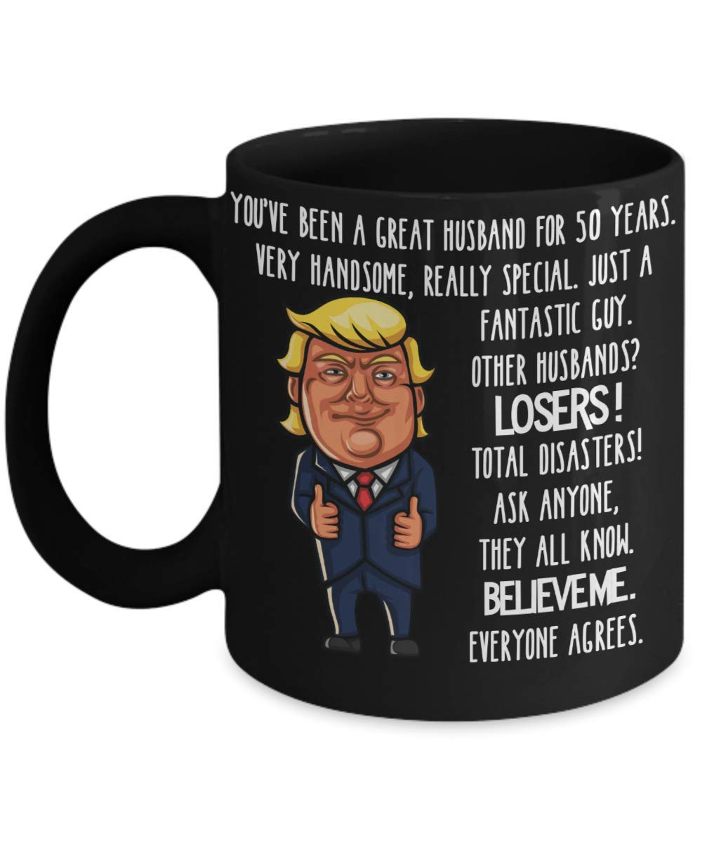 50th Wedding Anniversary Gift for Husband - Funny 'Happily Married 50 Years' Black Coffee Mug - Great Husband Gag Gift - Perfect for Daily Coffee, Office Use & Anniversary Celebrations