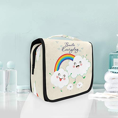 Rainbow Cloud Print Foldable Hanging Toiletry Bag - Waterproof Cosmetic Travel Organizer for Women & Girls - Perfect for Bathroom, Gym, and Vacation Trips