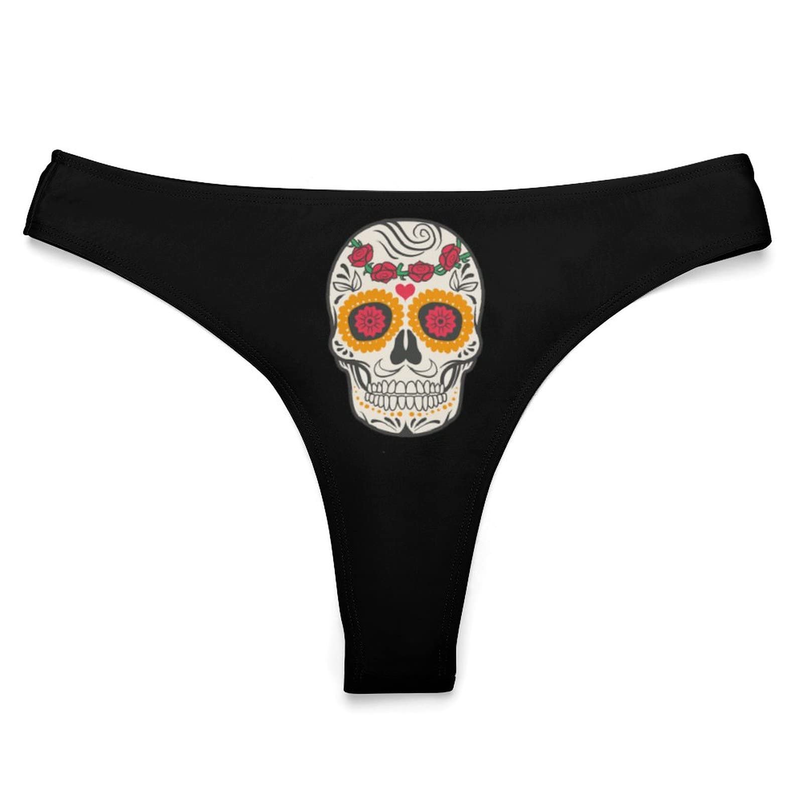 BAIKUTOUAN Sugar Skull Print Women's T-Back Thong Panties - Soft Cotton Underwear for Halloween, Day of the Dead & Everyday Wear