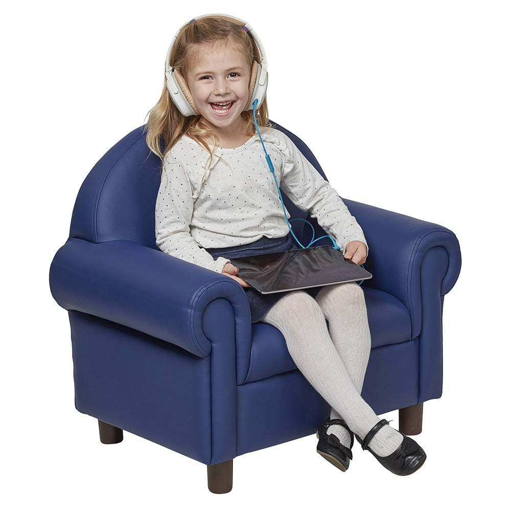Little Lux Navy Preschool Chair & Sofa Set for Kids - Adjustable Faux Leather Toddler Seating Furniture for Playroom, Classroom & Nursery Decor