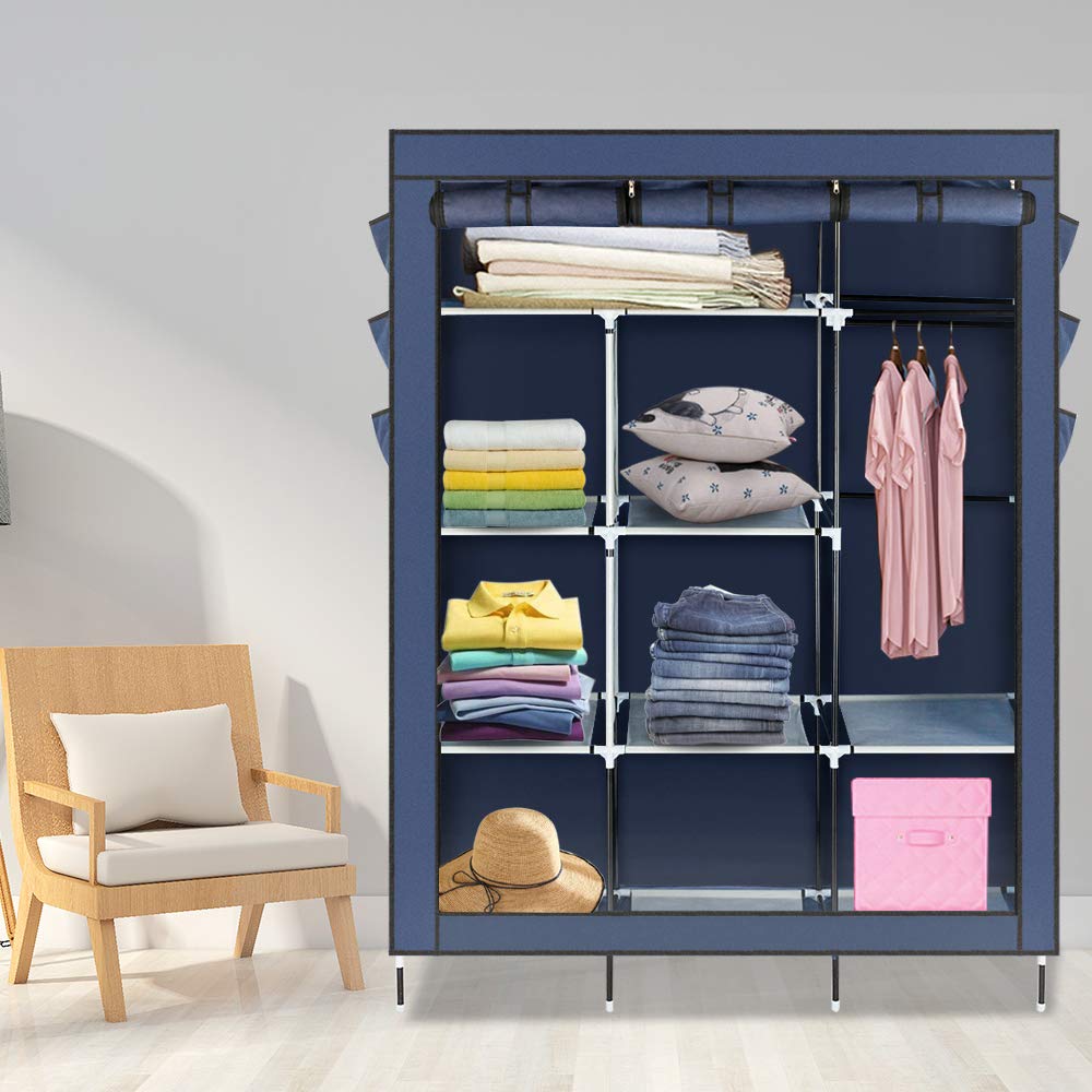 69 Inch Portable Clothes Closet Wardrobe Organizer - Foldable Non-Woven Fabric Storage Cabinet with Metal Frame, Easy Assembly & Extra Durable for Bedroom, Closet, Dorm, RV (Blue) - Perfect for Small Spaces & Seasonal Clothing Storage