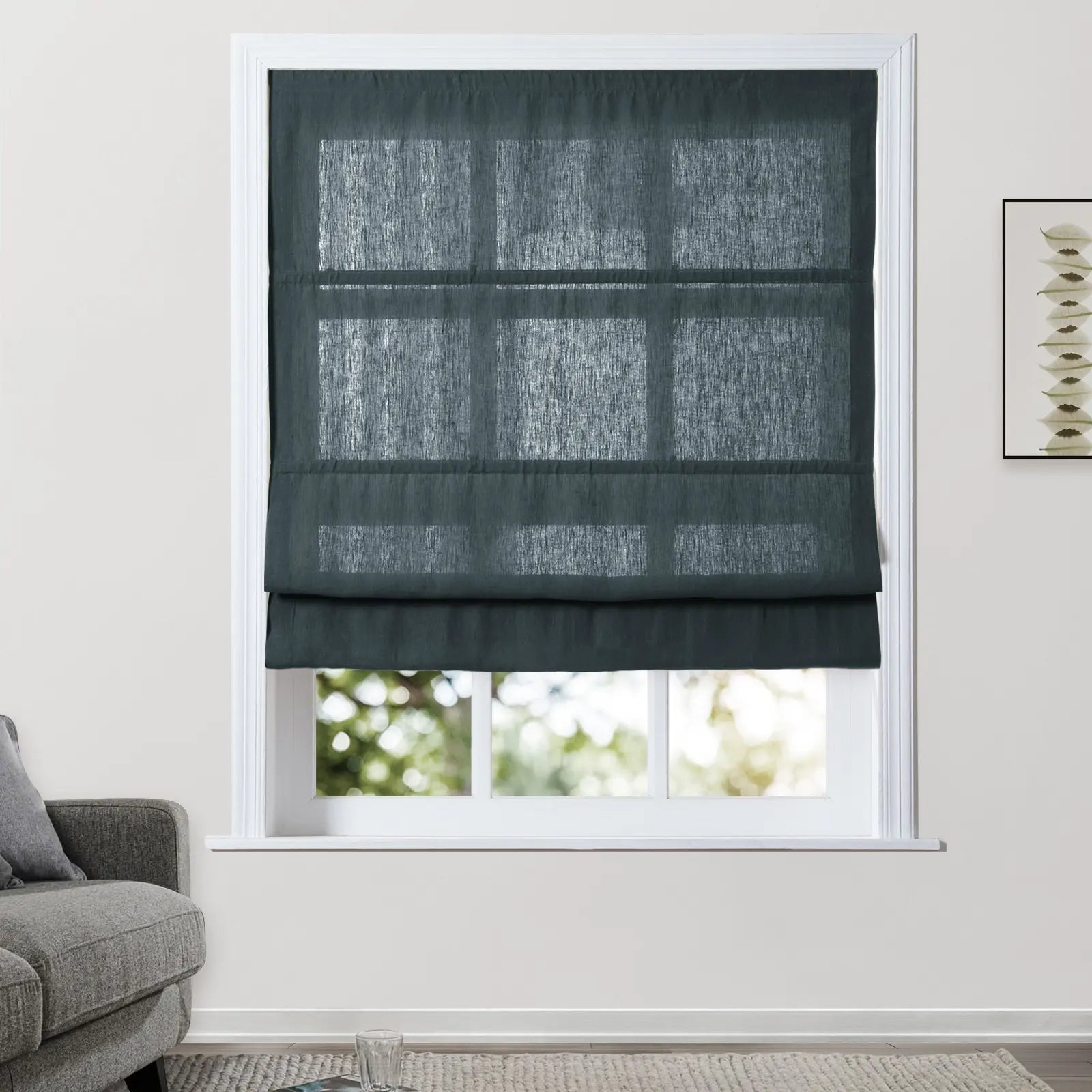 Premium Belgian Linen Cordless Roman Shades - Blackout Window Treatments for Bedroom & Living Room - Plus Size Custom Window Coverings