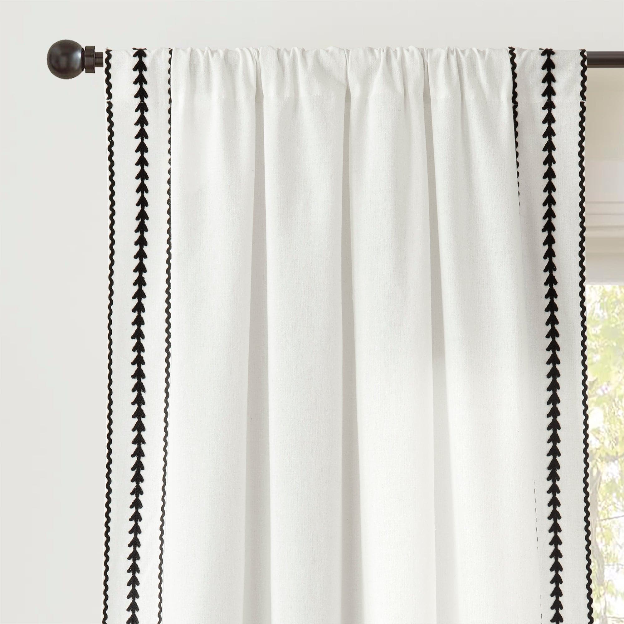 Olivia Ric Rac Embroidery Border Window Curtain Panel - Elegant Lace Trimmed Drapes for Living Room, Bedroom & Kitchen Decor
