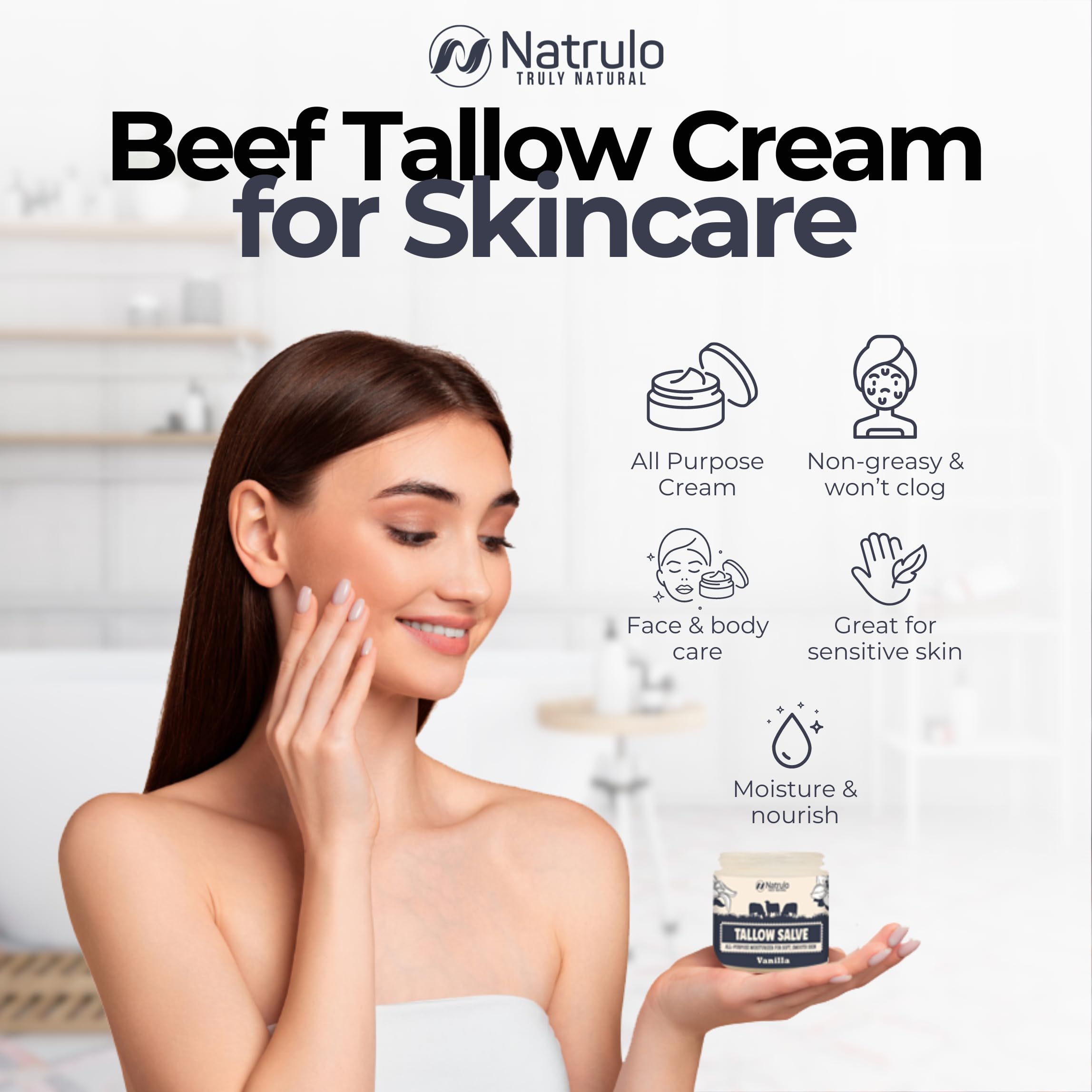 All Natural Grass Fed Beef Tallow & Honey Balm for Dry, Itchy Skin | Moisturizing Salve for Eczema & Cracked Skin Repair | Made in USA | Perfect for Daily Skincare & Sensitive Skin Care Routine