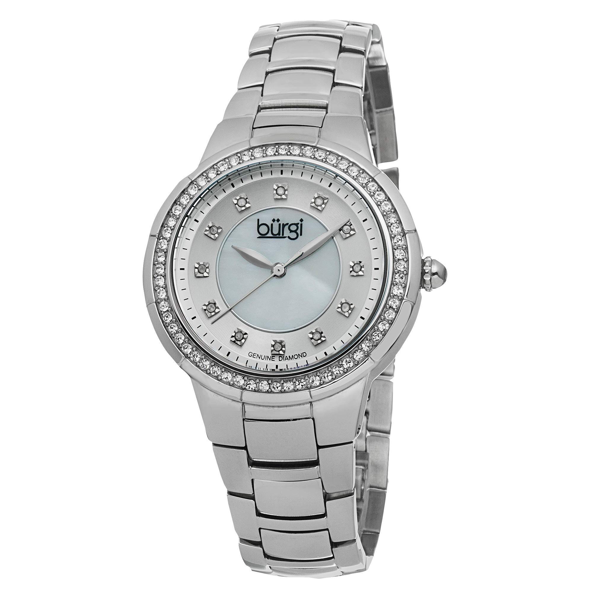Burgi Women's Crystal Accented Watch with Genuine Diamond Hour Markers & Mother of Pearl Dial - Luxury Dress Watch for Women - Perfect for Weddings, Parties & Special Occasions