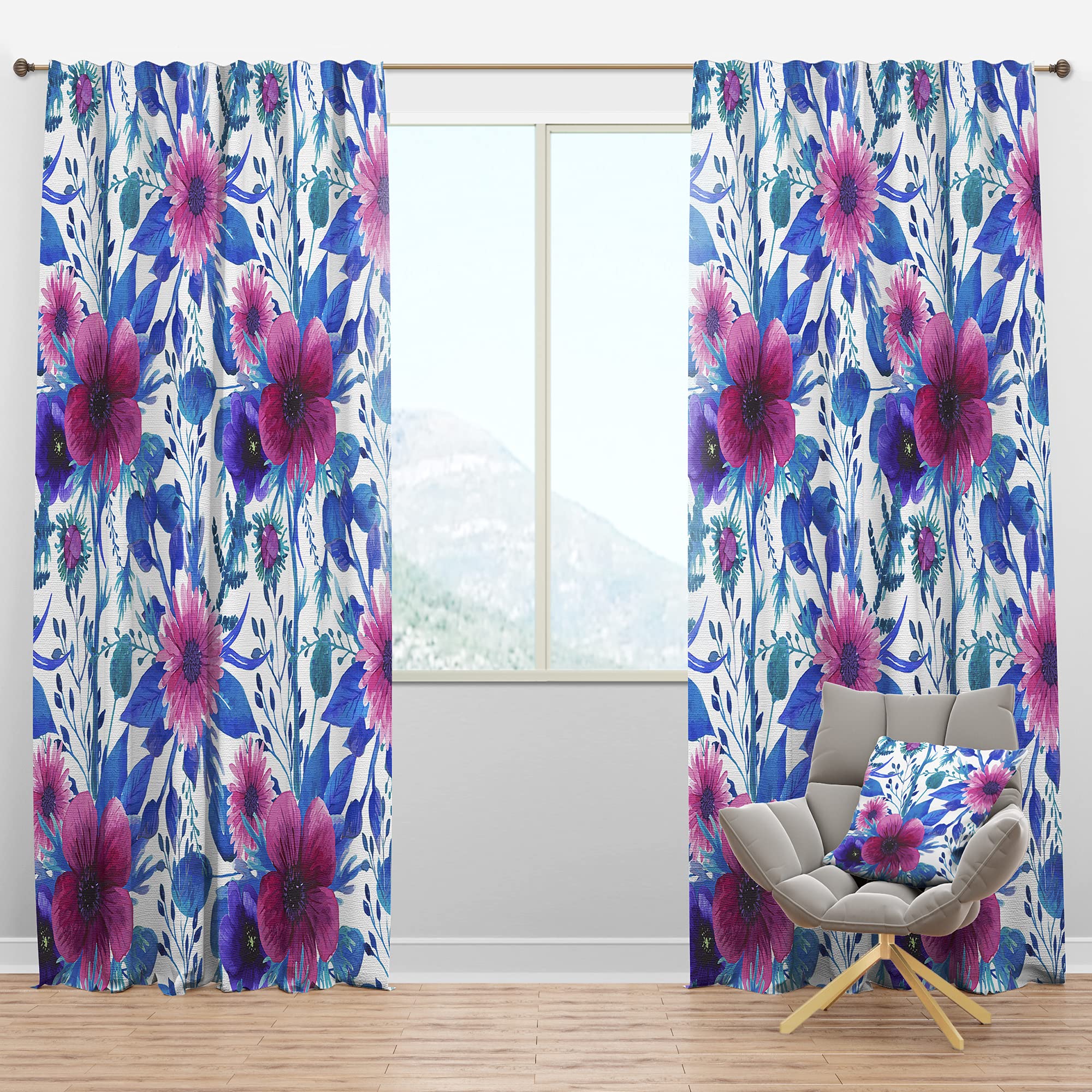DesignQ Blackout Curtains 'Purple Pansie & Blossoming Daisies' - Thermal Insulated Room Darkening Drapes for Bedroom & Living Room - 52x120 Inches Single Panel - Perfect for Light Sleepers, Home Theater & Energy Efficiency