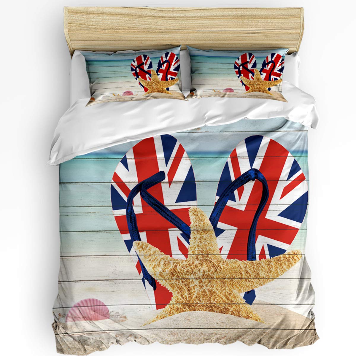 British Flag Duvet Cover Set - 3 Piece Union Jack Bedding with Zipper Closure, Full Size Comforter Cover & 2 Pillowcases - Wood Grain Design for Beach House, Vacation Rental or Patriotic Bedroom Decor