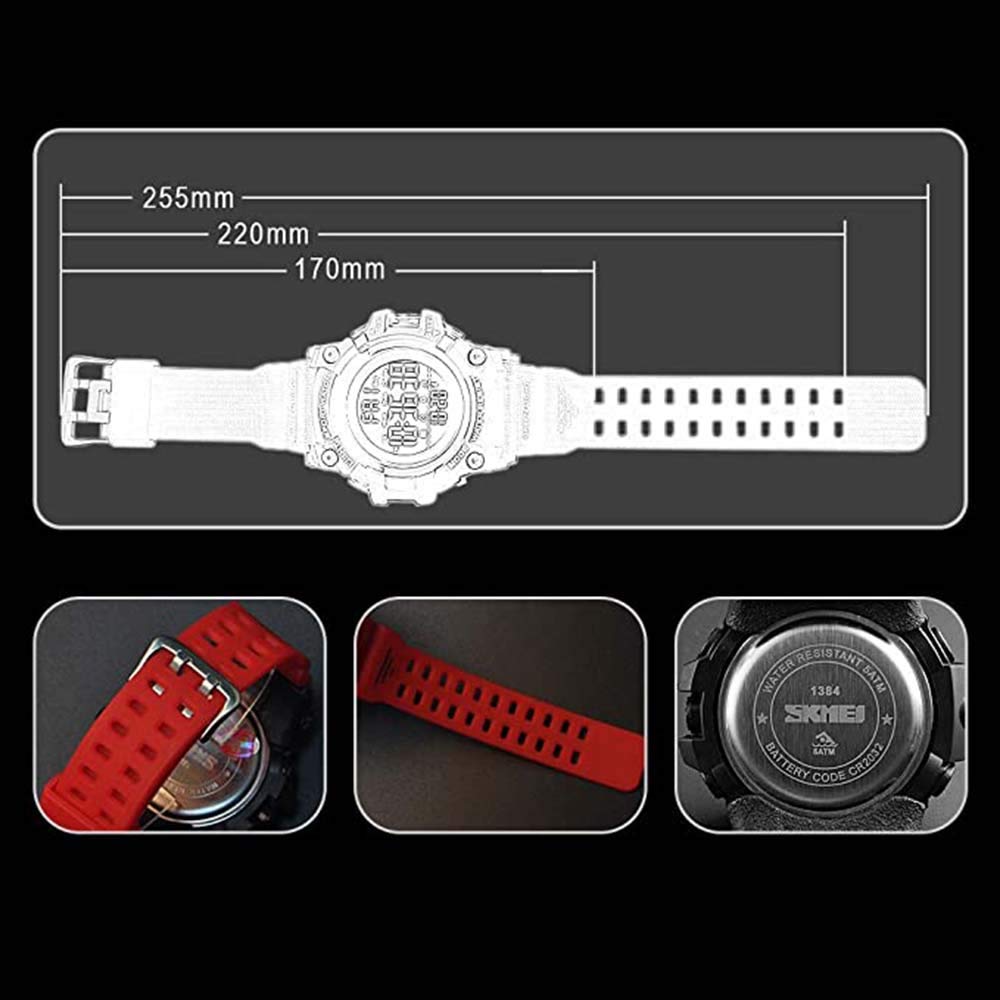 Gosasa Men's Sports Watch - Waterproof Digital LED Stopwatch with Countdown, 12/24 Hour Time Display, Multifunctional Wristwatch for Running, Gym & Outdoor Activities (Black)