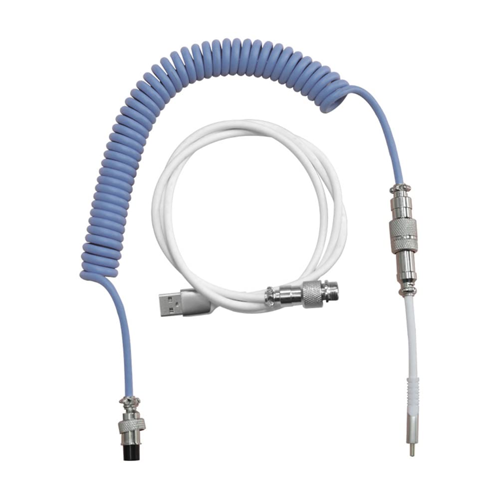 Mechanical Keyboard Coiled Aviator Cable - USB Type-C Compatible Gaming Keyboard Accessory with Aviation Connector (Blue) | Perfect for Esports, Office Work & Mechanical Keyboard Enthusiasts