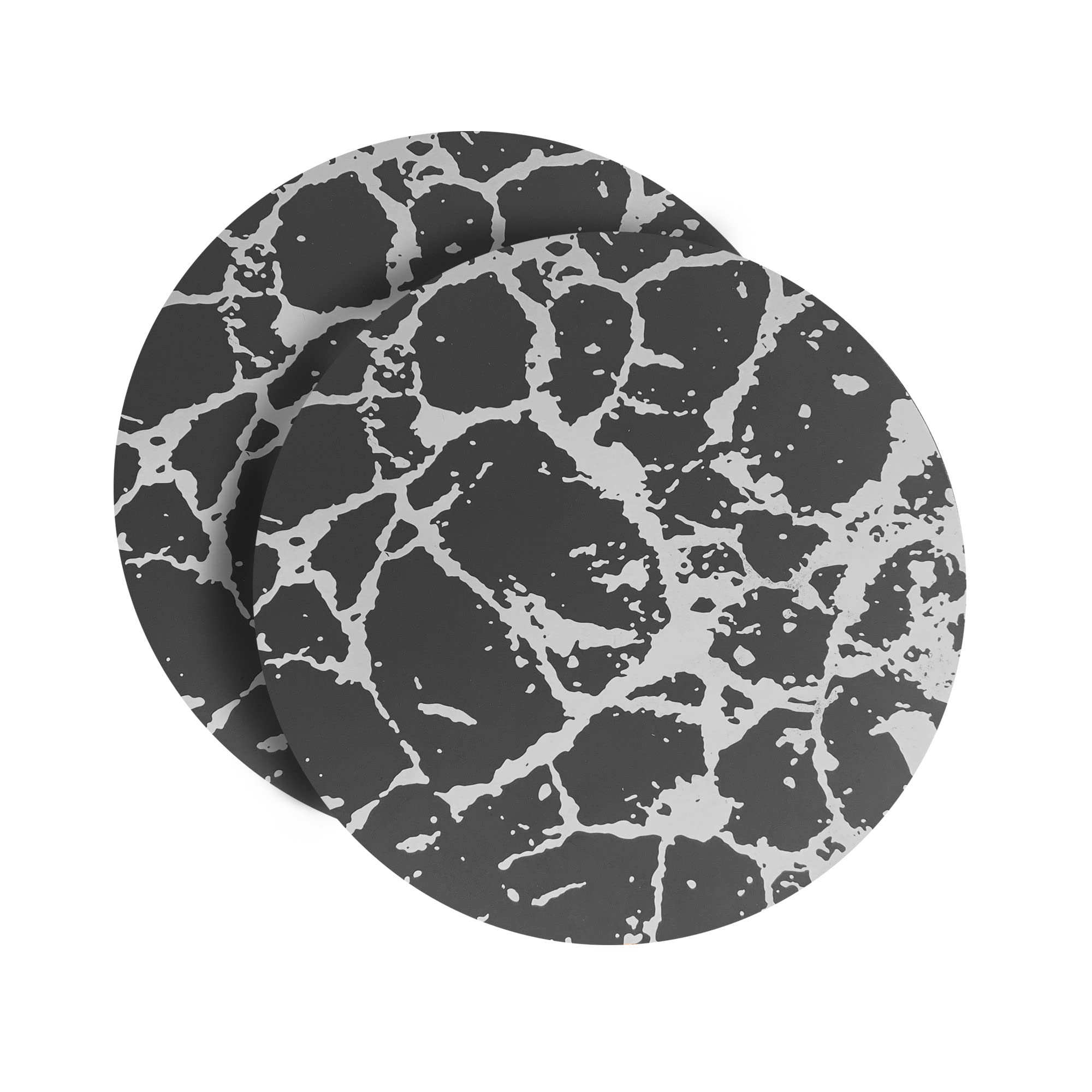 Elegant Black Silver Marble Round Cork Placemats Set of 2 - 15