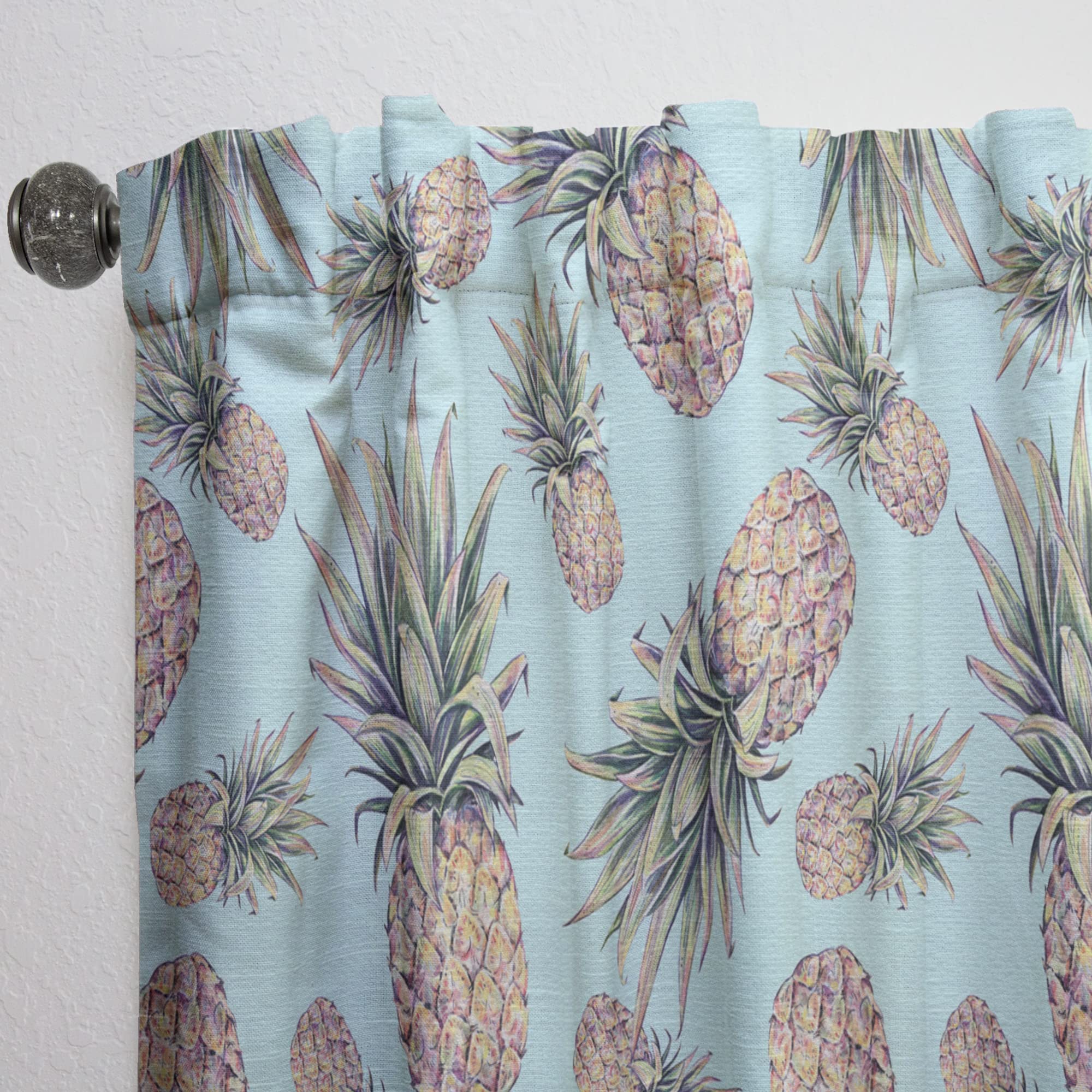 DesignQ Thermal Insulated Curtains - Light Blue Pineapple Print - 52x108 Inch Single Panel for Bedroom & Living Room | Blackout Drapes for Home Decor & Sun Protection