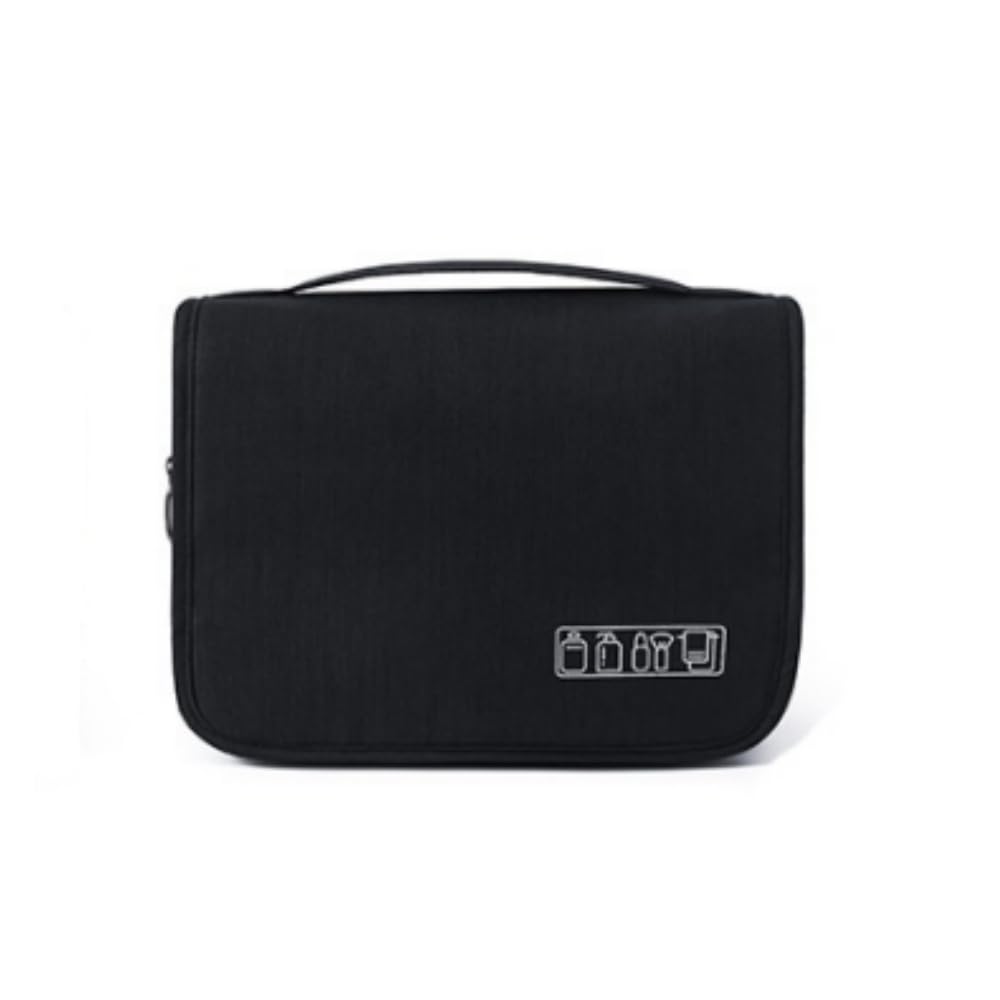 Waterproof Hanging Toiletry Bag for Travel - Large Cosmetic Organizer with Hook for Makeup, Shampoo & Toiletries | Perfect for Camping, Gym & Airplane Carry-on (Black)
