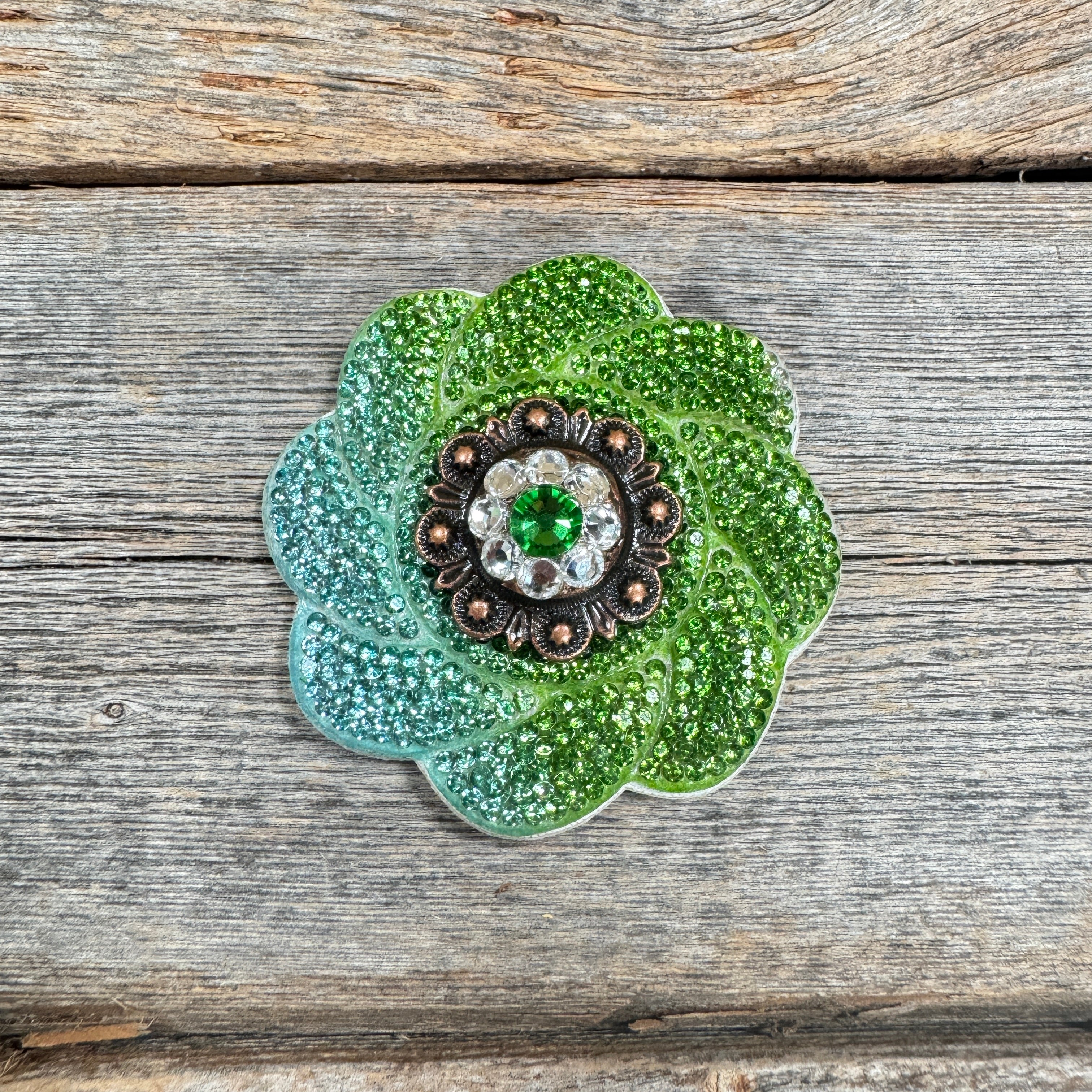 Blue and Green Flower Rhinestone Rosette Conchos for DIY Crafts, Jewelry Making, and Clothing Embellishments | Assorted Sizes and Styles