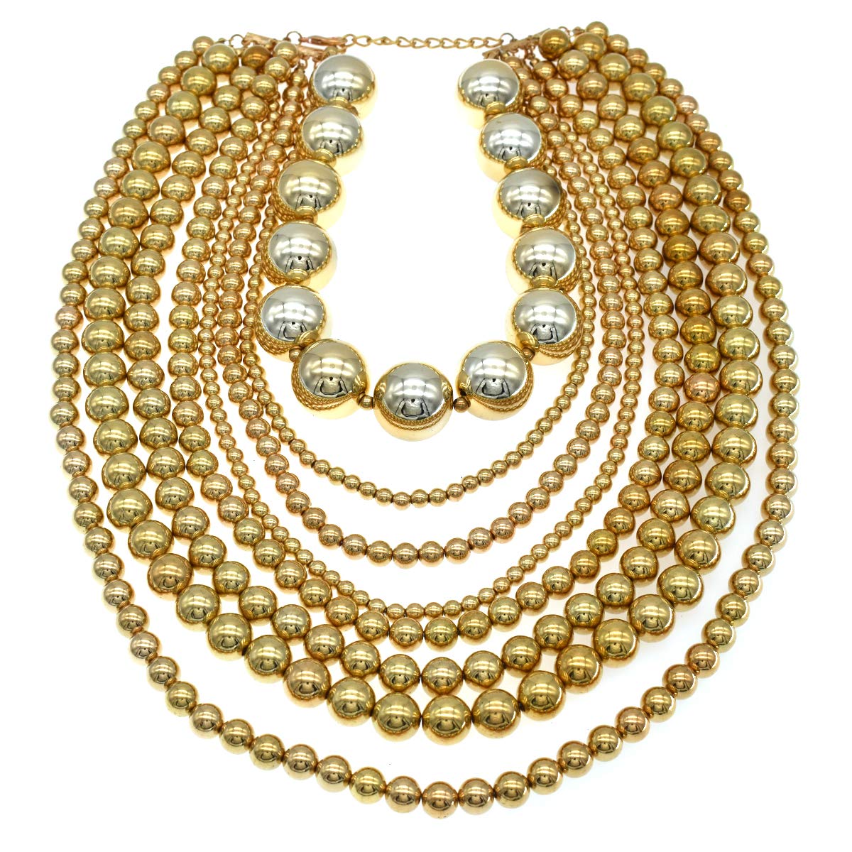 Elegant Multi-Strand Pearl Bib Necklace for Women - Chunky Beaded Statement Jewelry Set with Earrings (Gold) | Perfect for Weddings, Parties & Special Occasions
