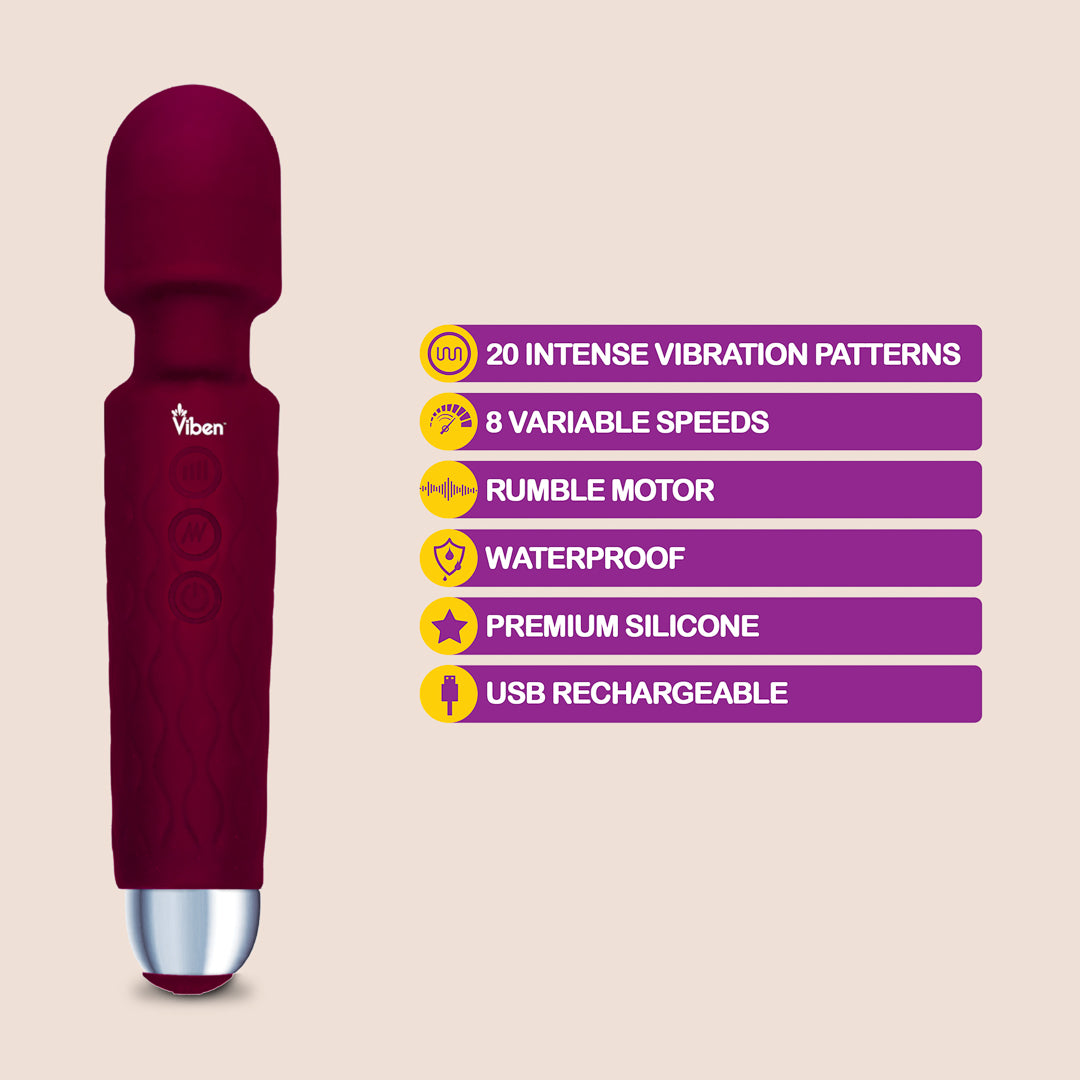 Viben Tempest Wand Massager - Waterproof & Rechargeable Personal Massager for Muscle Relaxation, Pain Relief - Perfect for Home Spa, Post-Workout Recovery & Stress Relief