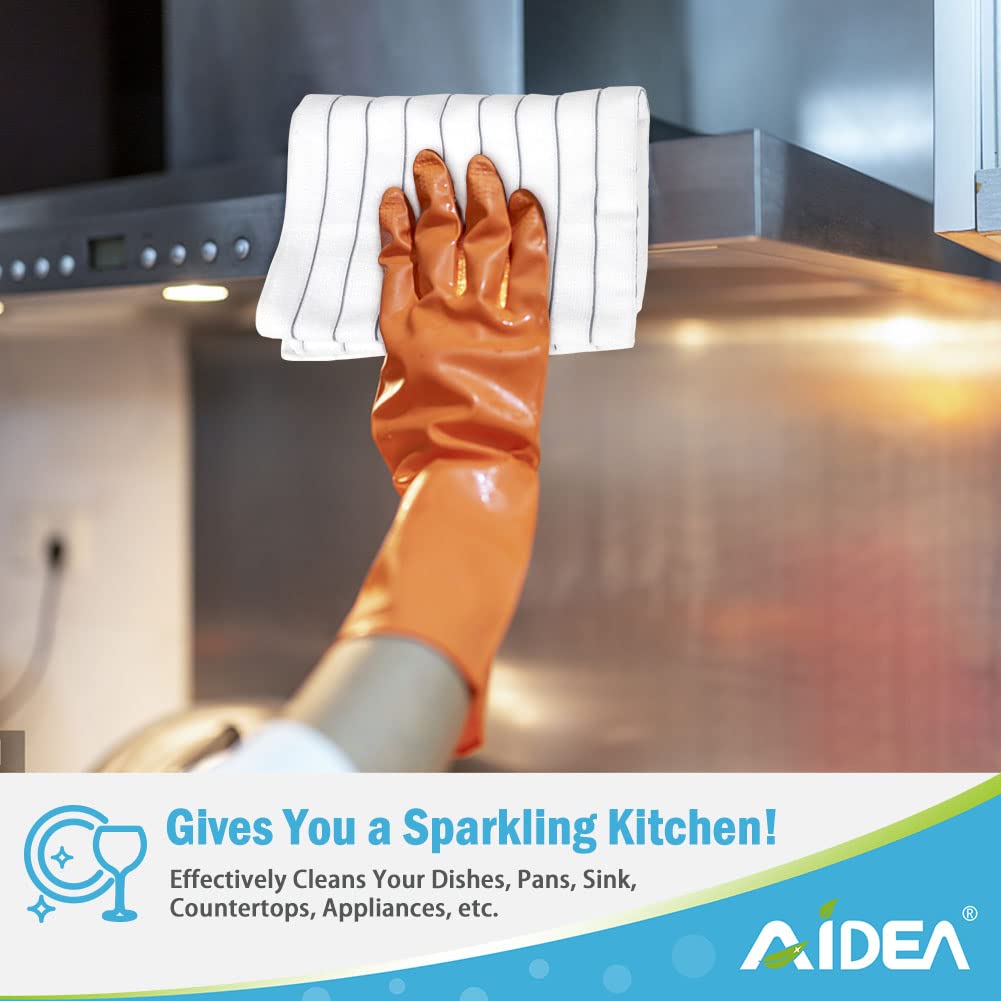 **AIDEA 8-Pack Microfiber Kitchen Towels - Super Soft, Absorbent Dish Towels for Cleaning, Drying & Polishing - 15”x25” White/Grey - Perfect for Home, Kitchen & Restaurant Use**