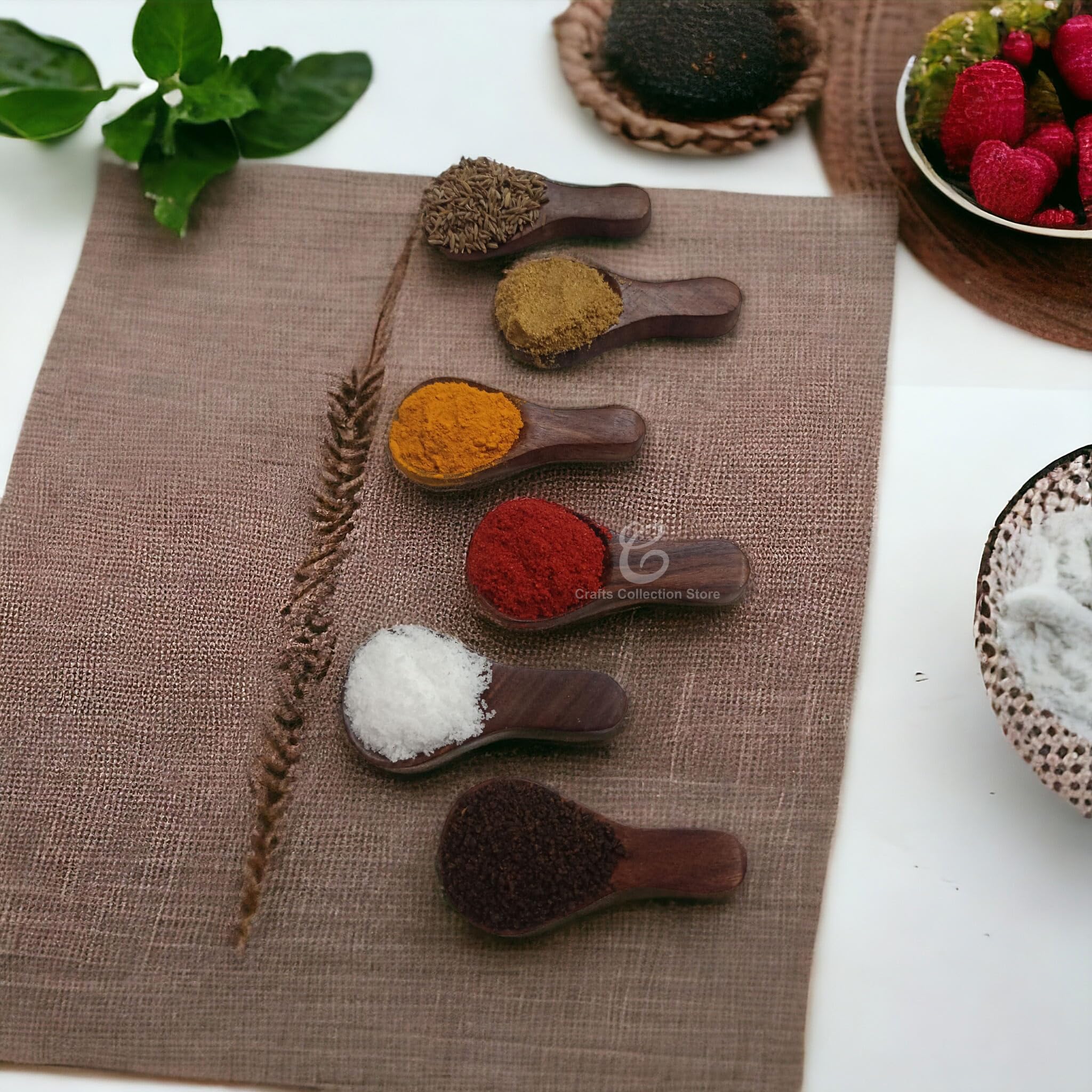 Handmade Wooden Masala Spoon Set of 6 - Natural Tea Coffee Sugar Spice Scoop for Small Jars & Containers | Perfect for Kitchen, Pantry Organization & Spice Measuring