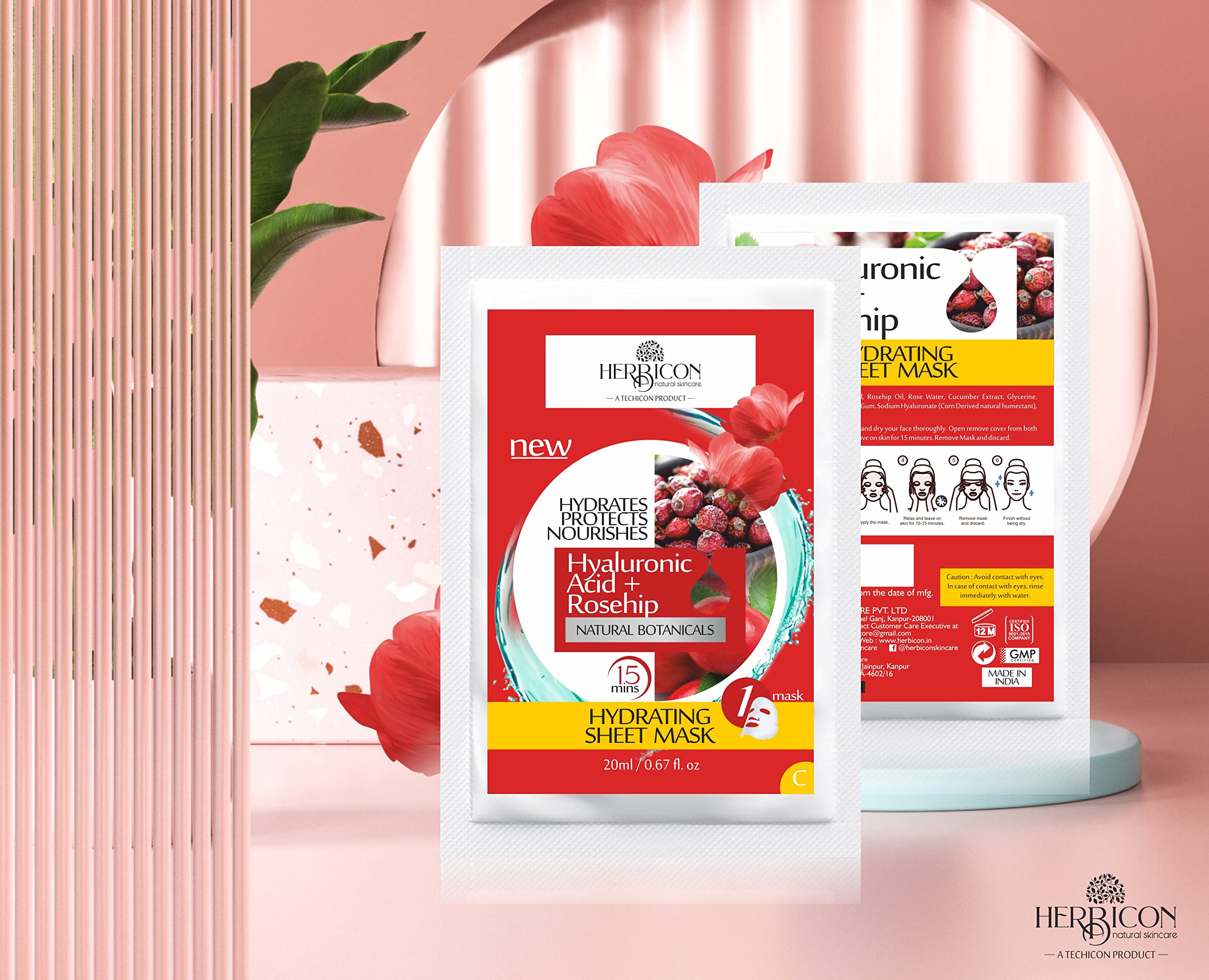 Hydrating Hyaluronic Acid Face Mask with Rosehip Oil - Deep Moisture for Soft, Plump Skin - 20g (Pack of 4) - Perfect for Dry Skin Care & Spa Night Routine