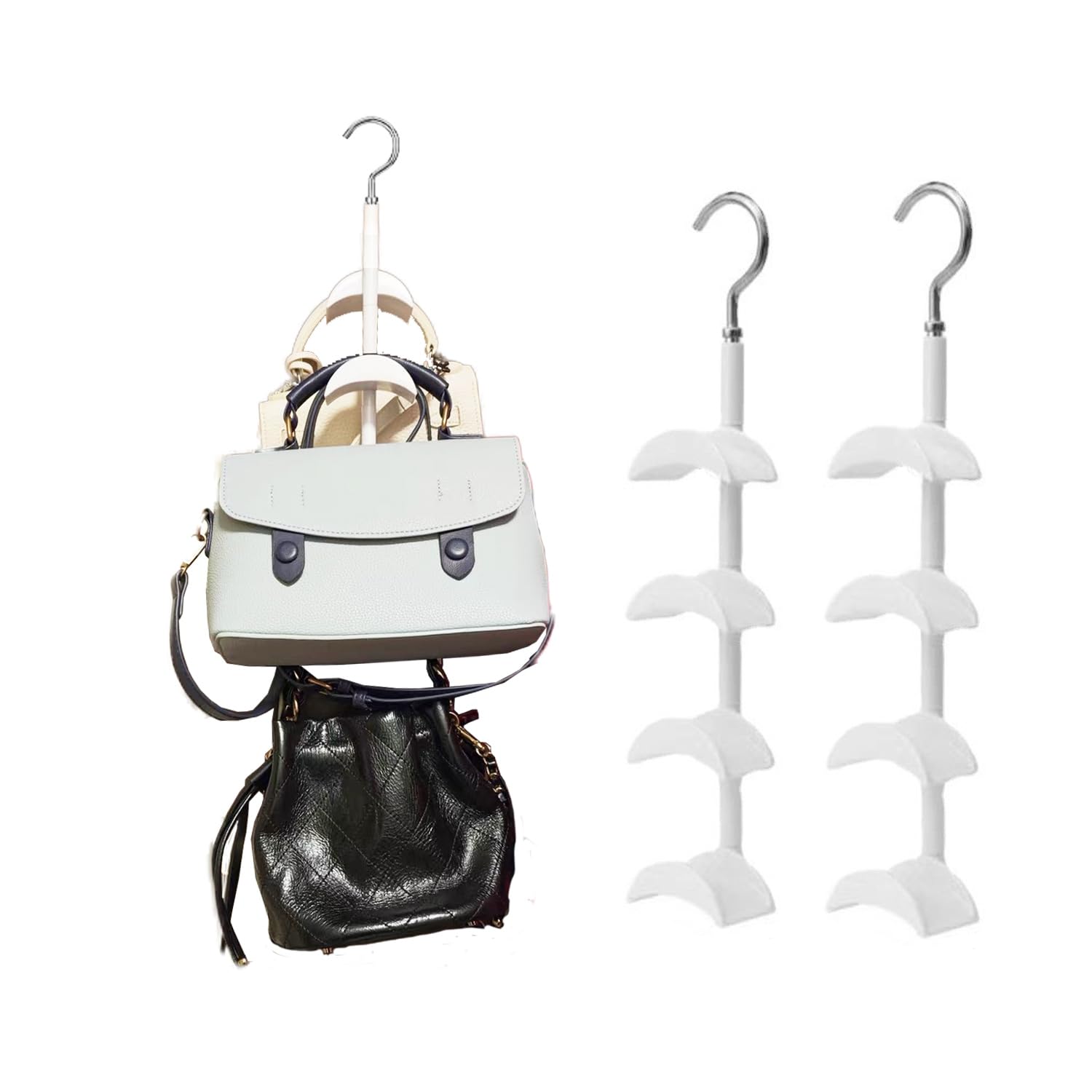 Rotating Closet Organizer with 4 Hooks - Space-Saving Purse Hanger for Handbags, Scarves, Belts & Accessories | Perfect for Bedroom, Closet & Entryway Organization