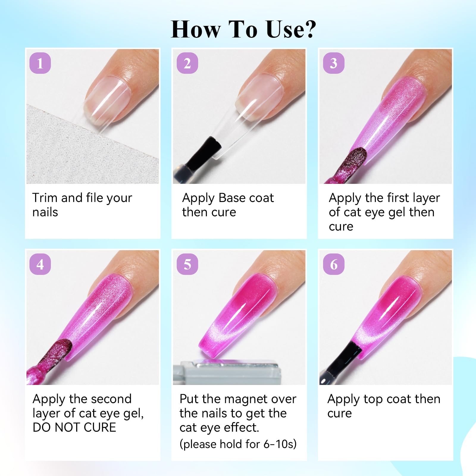 10 Colors Neon Cat Eye Gel Nail Polish Set - Magnetic 9D Effect with Sparkle Glitter (Red, Pink, Blue) - Long Lasting Soak Off UV/LED Gel Polish for Home Salon & Professional Nail Art