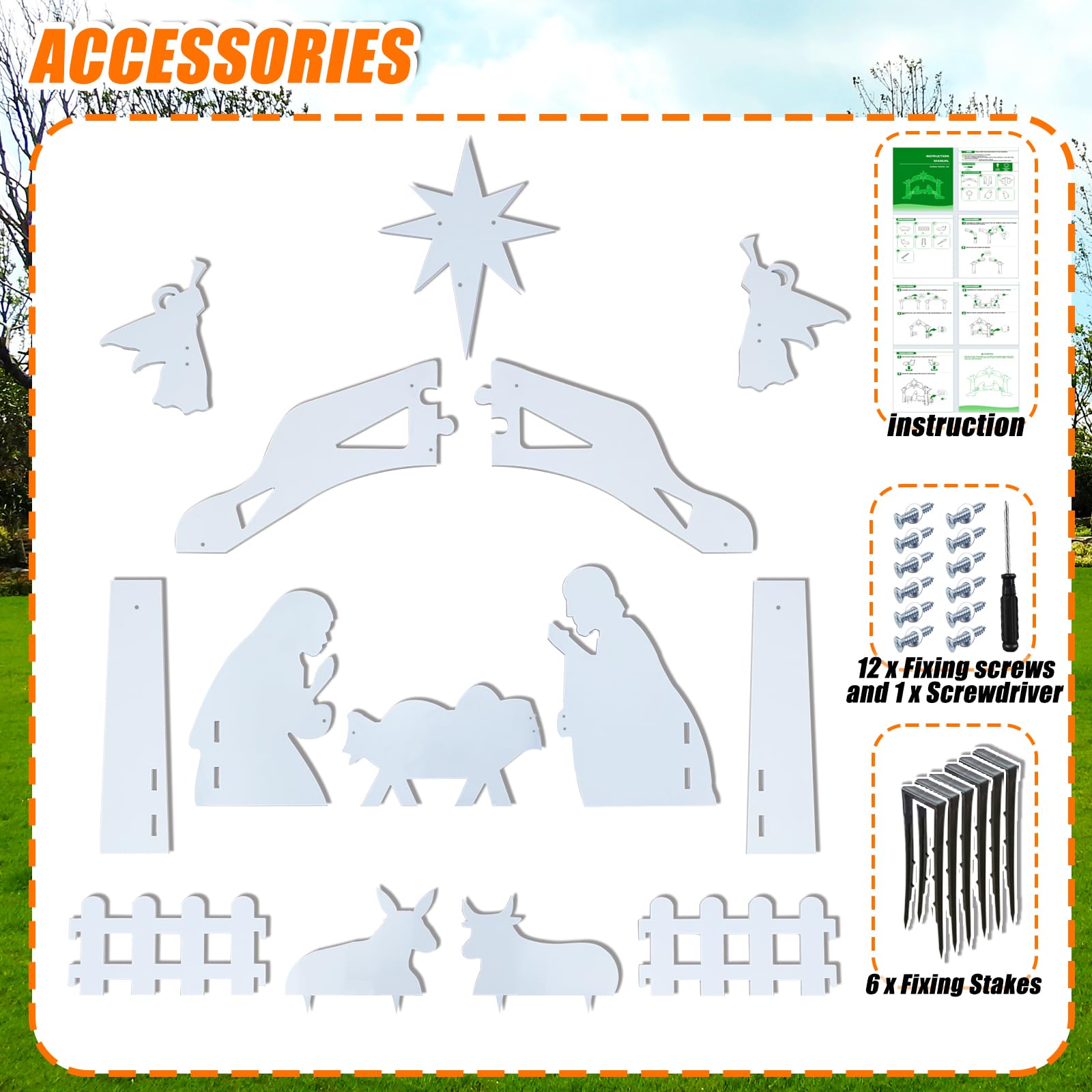 Nativity Set Outdoor Christmas Decorations - Large Weatherproof Nativity Scene & Manger Display for Front Yard, Lawn, and Church | Perfect for Holiday Home Decor and Religious Celebrations