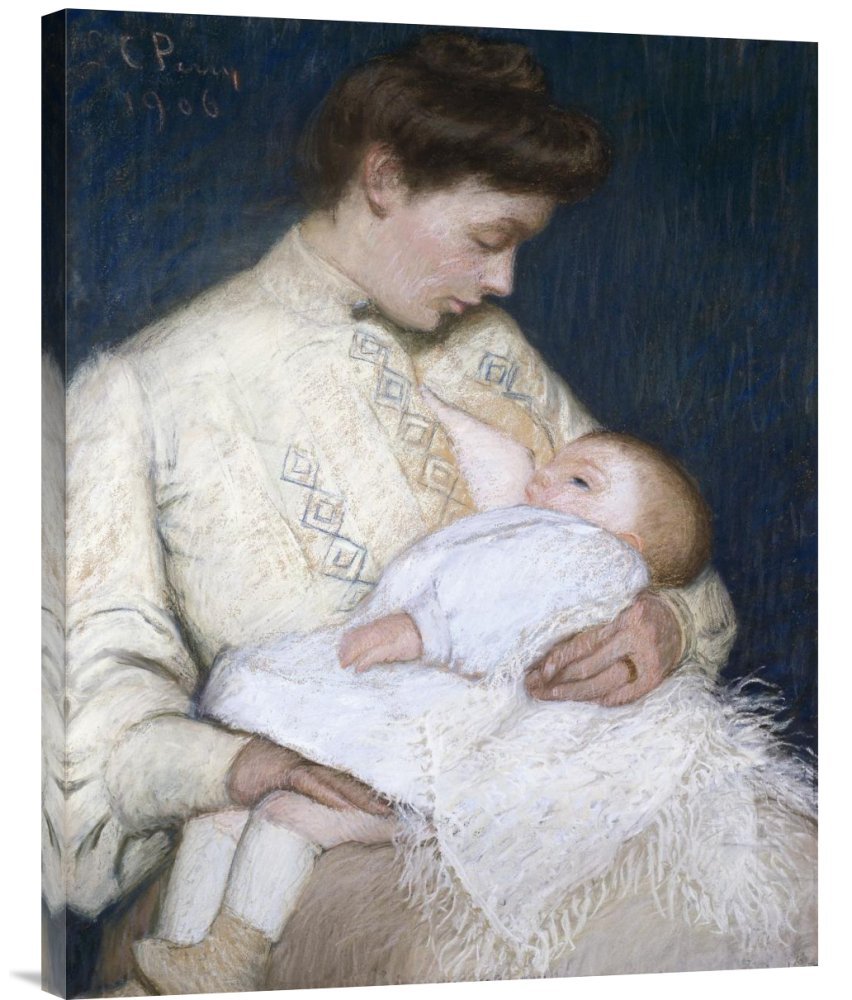 Lilla Cabot Perry Nursing The Baby Canvas Wall Art Print - Gallery Wrap Giclee Reproduction - Perfect for Nursery, Living Room & Office Decor