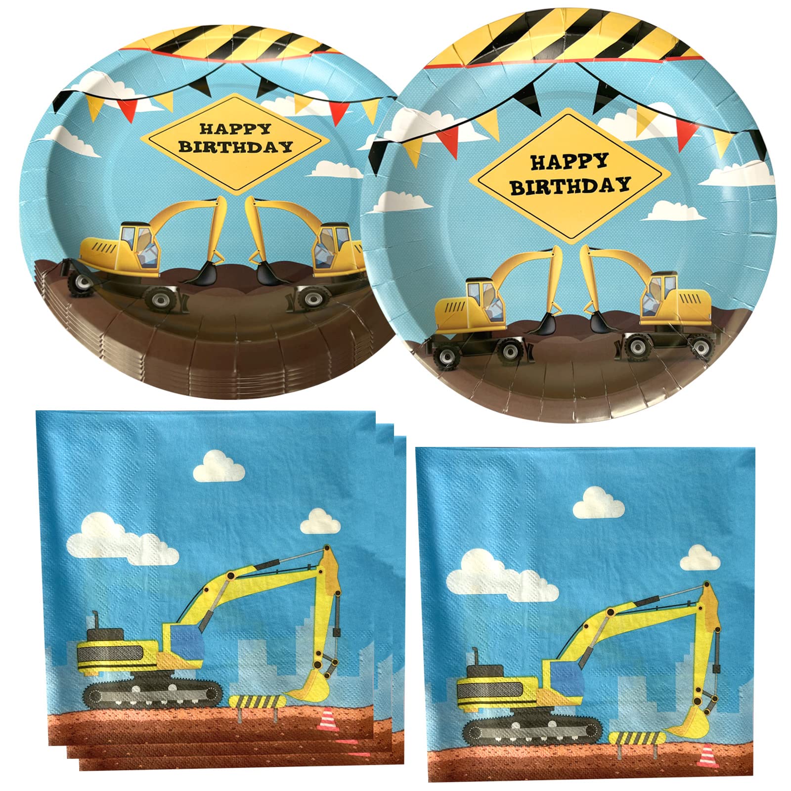 Excavator Themed Birthday Party Supplies for Boys - 20 Construction Plates & 20 Napkins - Perfect for Kids Construction Themed Parties & Decorations - Great for Digger Lover Birthday Celebrations