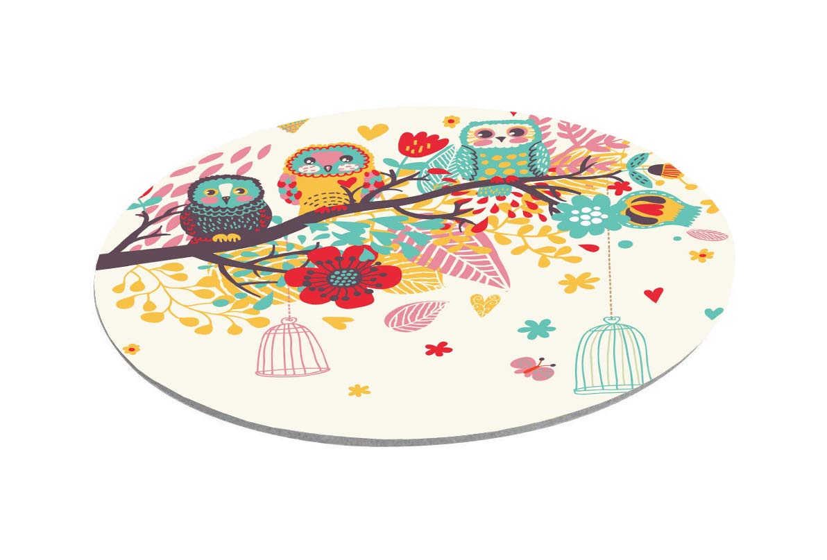 Non-Slip Round Watercolor Owl Mouse Pad - 200x200x3mm Office & Gaming Computer Accessory - Perfect for Workstations, Home Offices & PC Gaming Setups