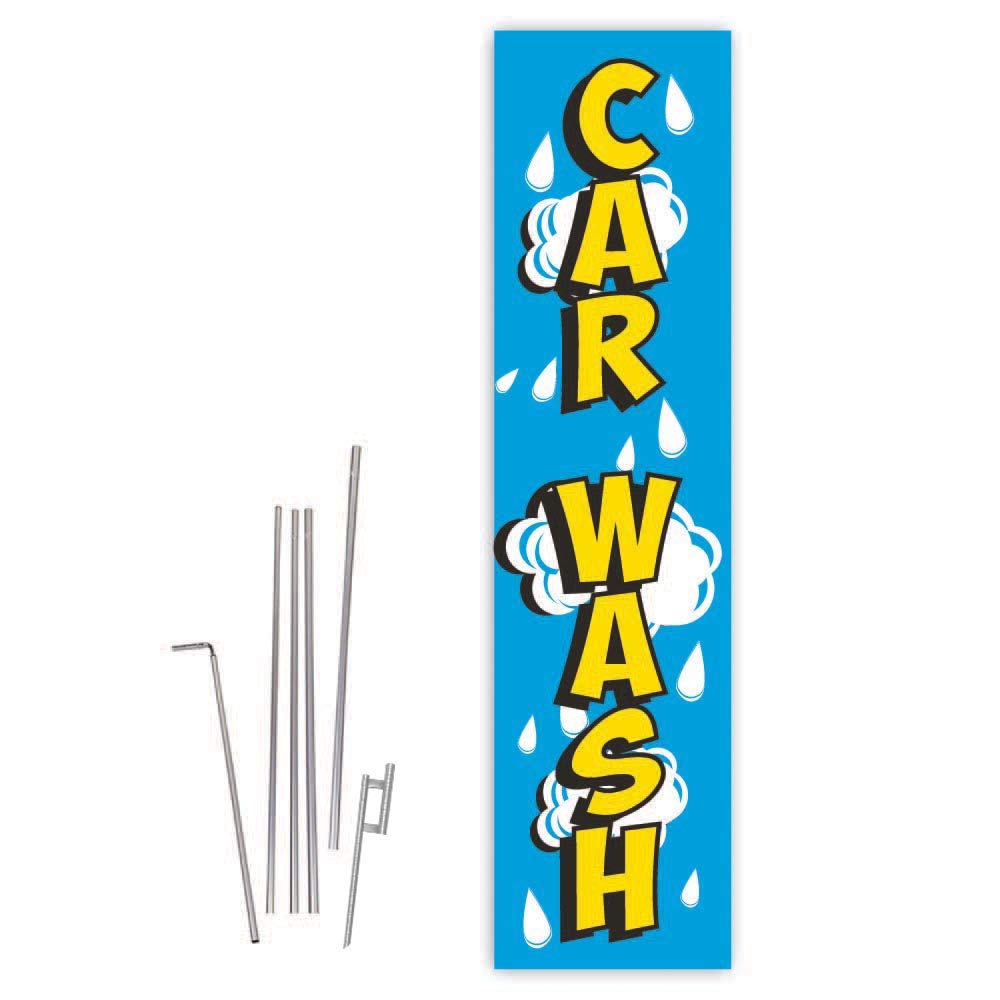 Premium White Bubbles Rectangle Car Wash Boomer Flag with 15ft Pole Kit & Ground Spike - Perfect for Auto Detailing, Car Wash Businesses, and Vehicle Enthusiasts