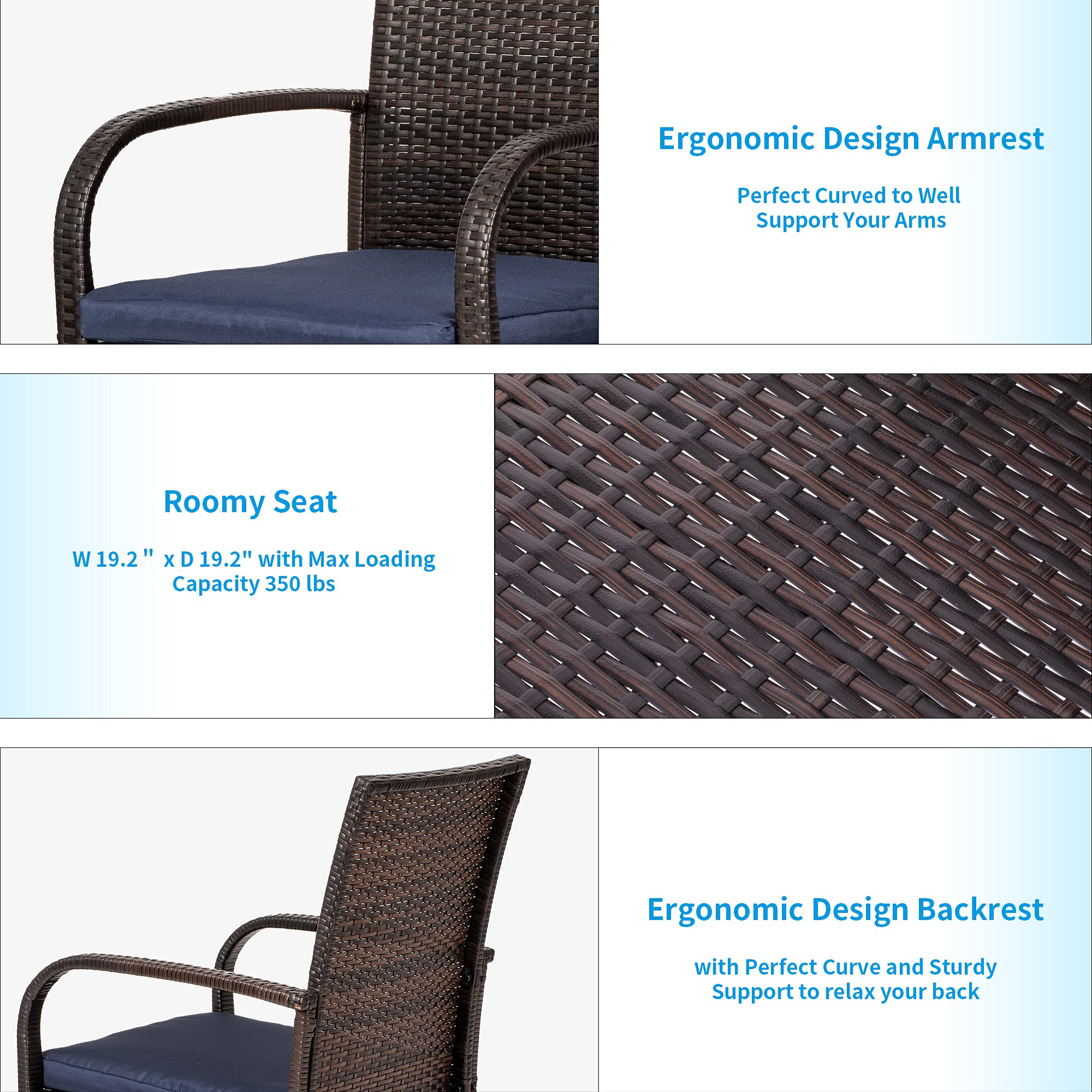 Outdoor Wicker Dining Chairs Set of 6 - Patio Rattan Chairs with Removable Cushions & Armrests - Perfect for Garden, Restaurant, Firepit and Backyard Dining