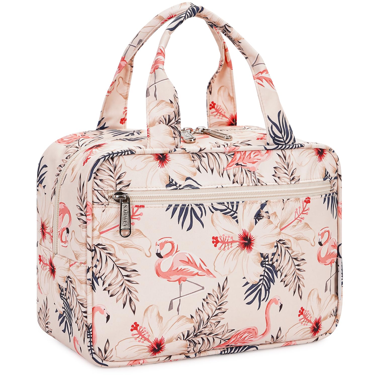Narwey Large Makeup Travel Bag - Women's Toiletry Organizer for Essentials (Beige Bird) - Perfect for Vacation & Gym