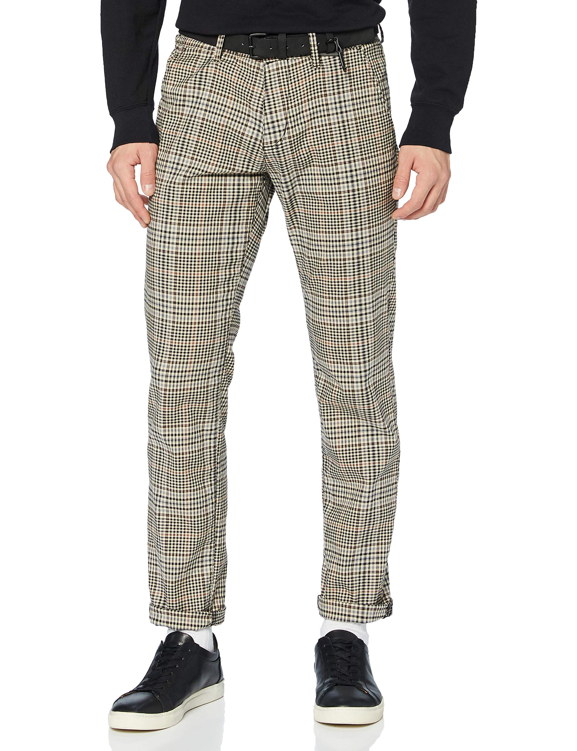 TOM TAILOR Men's Straight Fit Denim Chino Pants with Belt | Casual & Office Wear | Comfortable Stretch Fabric for Everyday Use