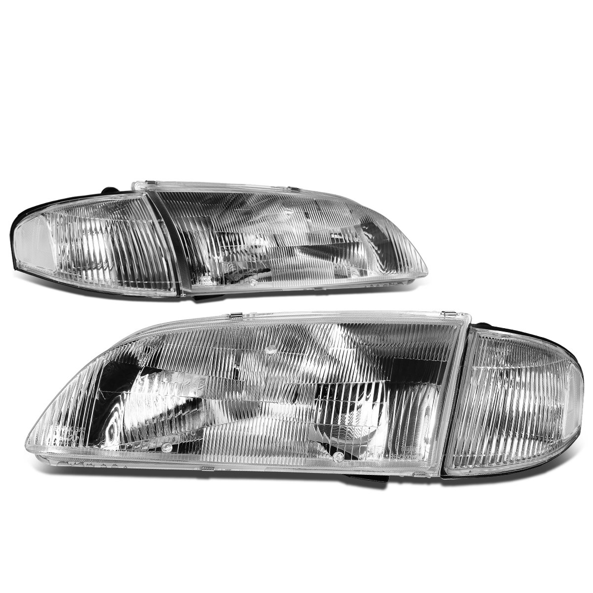 DNA Motoring HL-OH-063-CH-CL1 Chrome Housing Headlights & Corner Lights for 1998-1999 Mazda 626 - Replacement Headlight Assembly with Clear Lens for Improved Night Visibility | Perfect for Daily Driving, Night Commutes & Car Restoration Projects