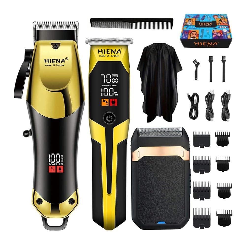 Professional Hair Clippers for Men & Women - HIENA Salon-Grade Cordless Hair Cutting Machine 3-Piece Set with USB Charging - Perfect for Home Haircuts, Beard Trimming & Pet Grooming