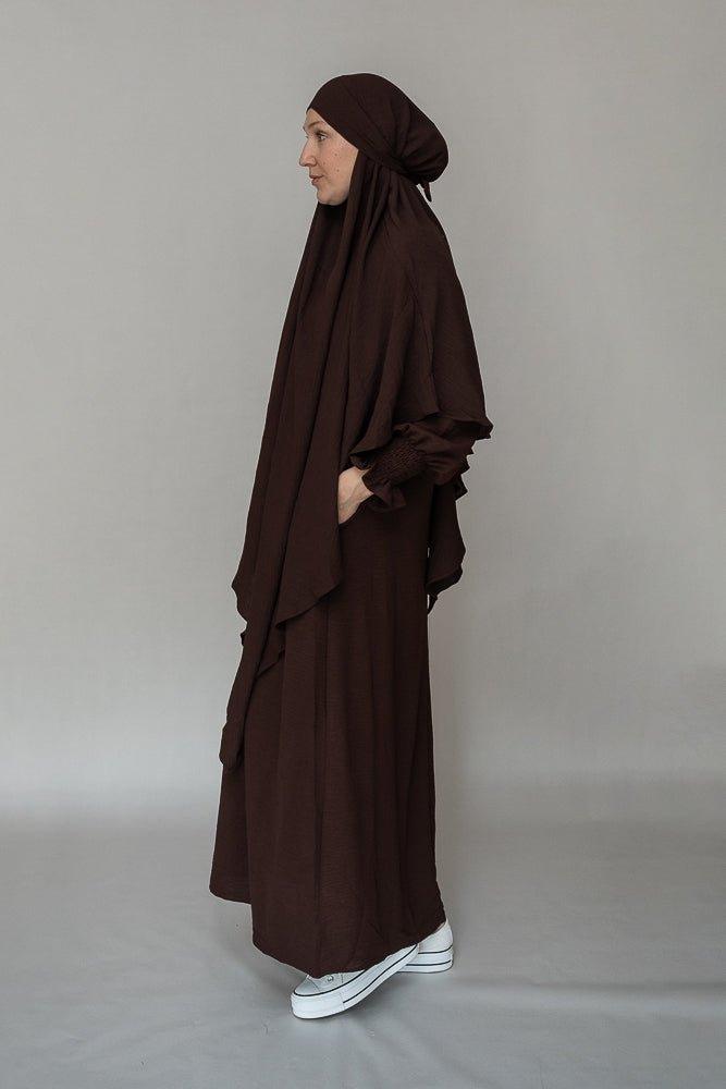 Myyla Prayer Gown Umrah Abaya Dress - Non-Wrinkling Dark Coffee for Women | Perfect for Hajj, Umrah & Daily Islamic Prayer Wear