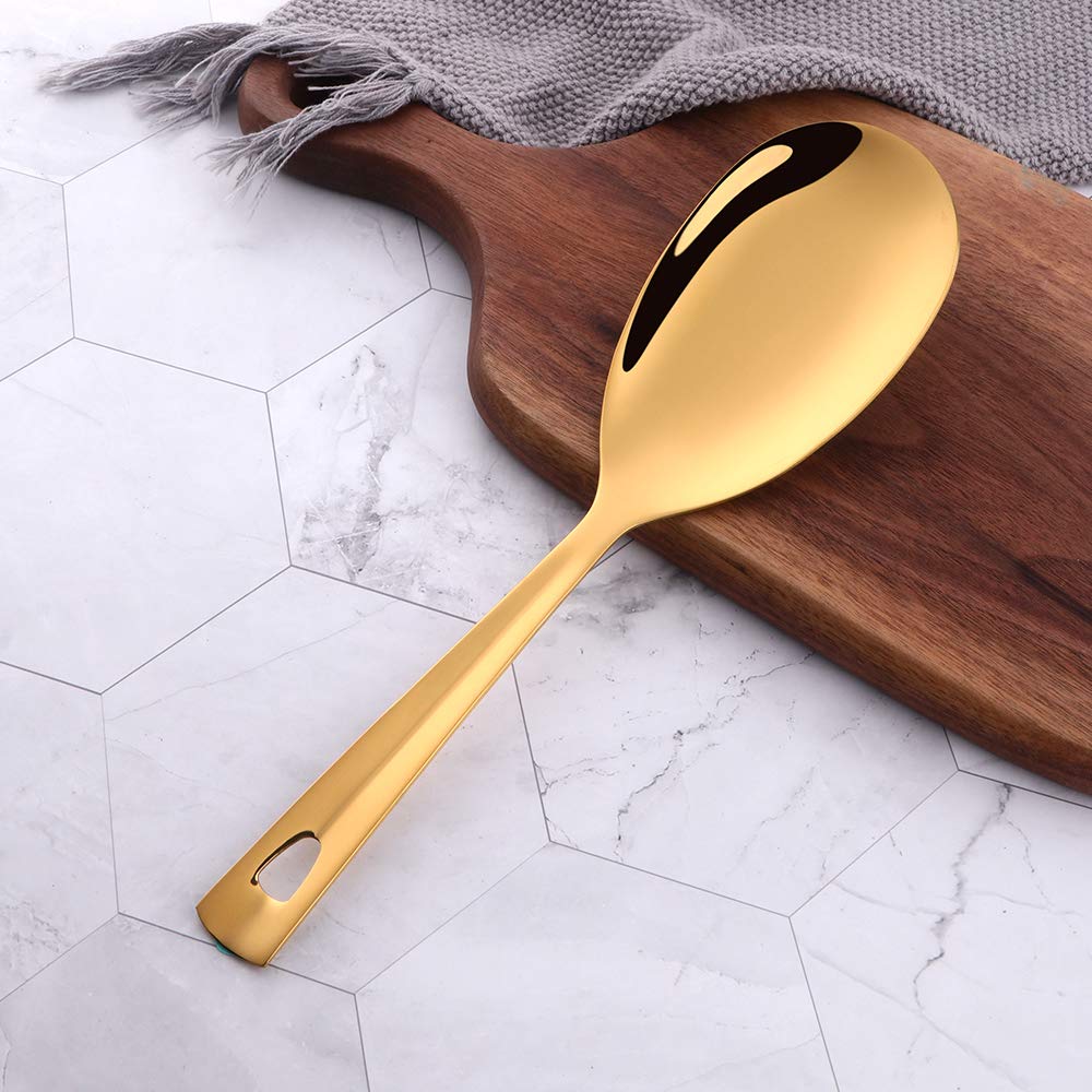 6-Piece Gold Salad Spoon Set - Premium Stainless Steel Titanium Plated, Heavy Duty Mirror Polished Salad Servers - 10.3 Inches/26.2cm - Perfect for Home Kitchen, Restaurant Buffet & Dinner Party Serving