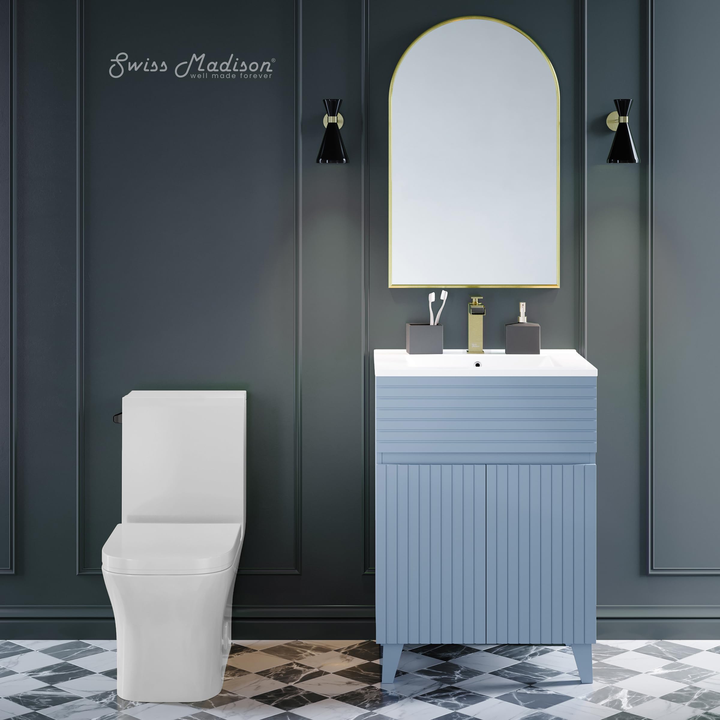 Concorde One-Piece Square Toilet with Side Flush, 1.28 GPF Water Saving Design, Modern Black Hardware - Perfect for Small Bathrooms, Apartments & Contemporary Homes