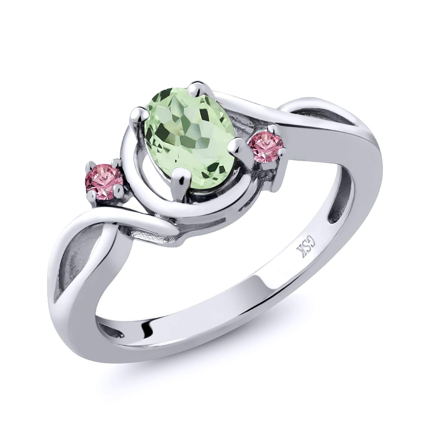 0.83 Ct Oval Green Prasiolite & Pink Lab-Grown Diamond Sterling Silver Ring for Women | 925 Silver Engagement Ring | Elegant Gift for Anniversary, Valentine's Day & Special Occasions