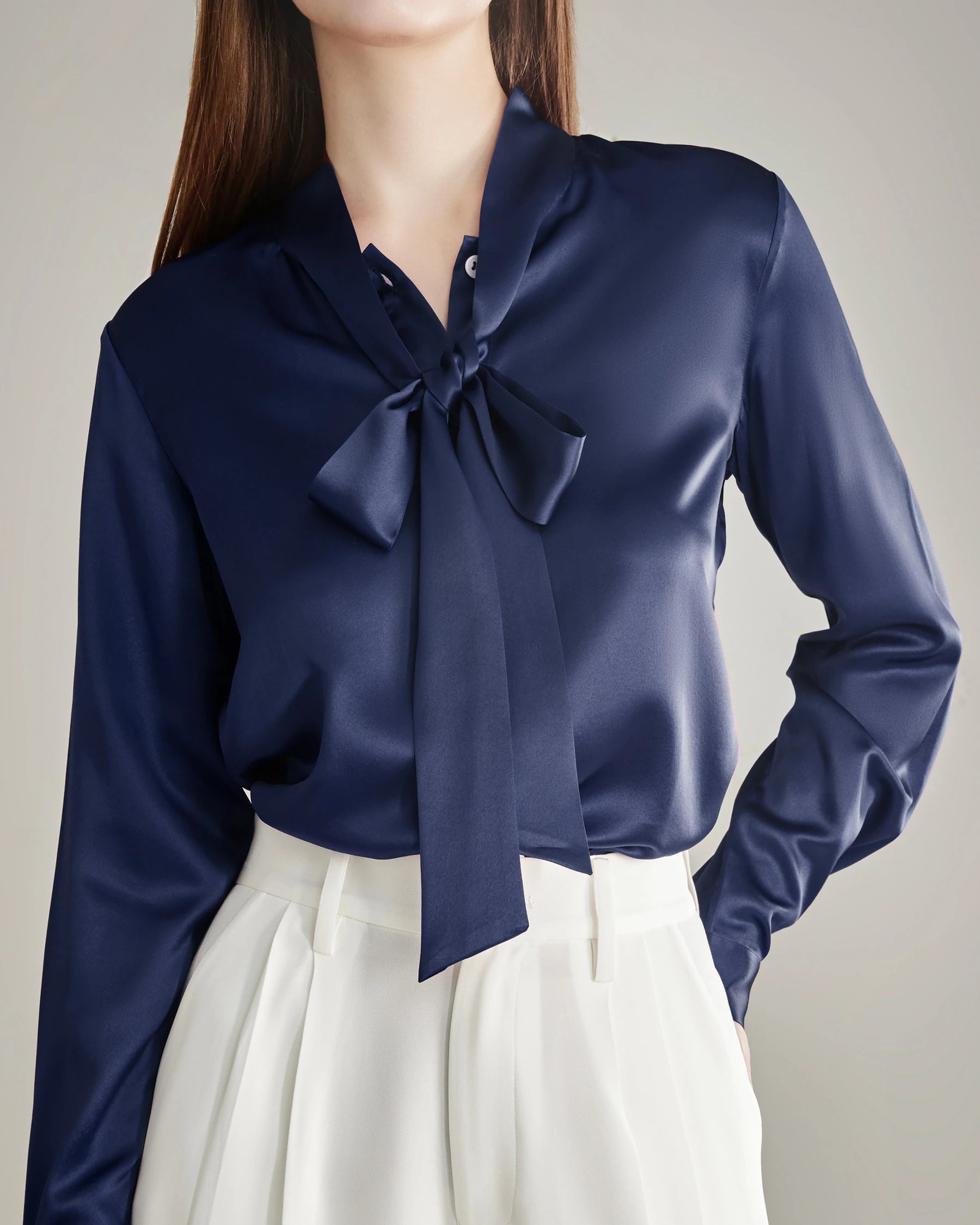 Elegant Silk Bow Tie Blouse for Women - Fashionable & Comfortable Ladies Top for Office, Party & Special Occasions