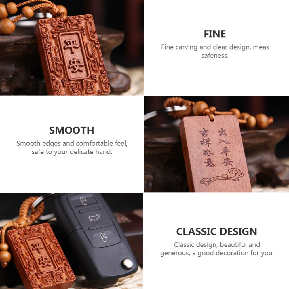 Lucky Wood Keychain - 4pcs Chinese Carving Key Holder for Car & Purse