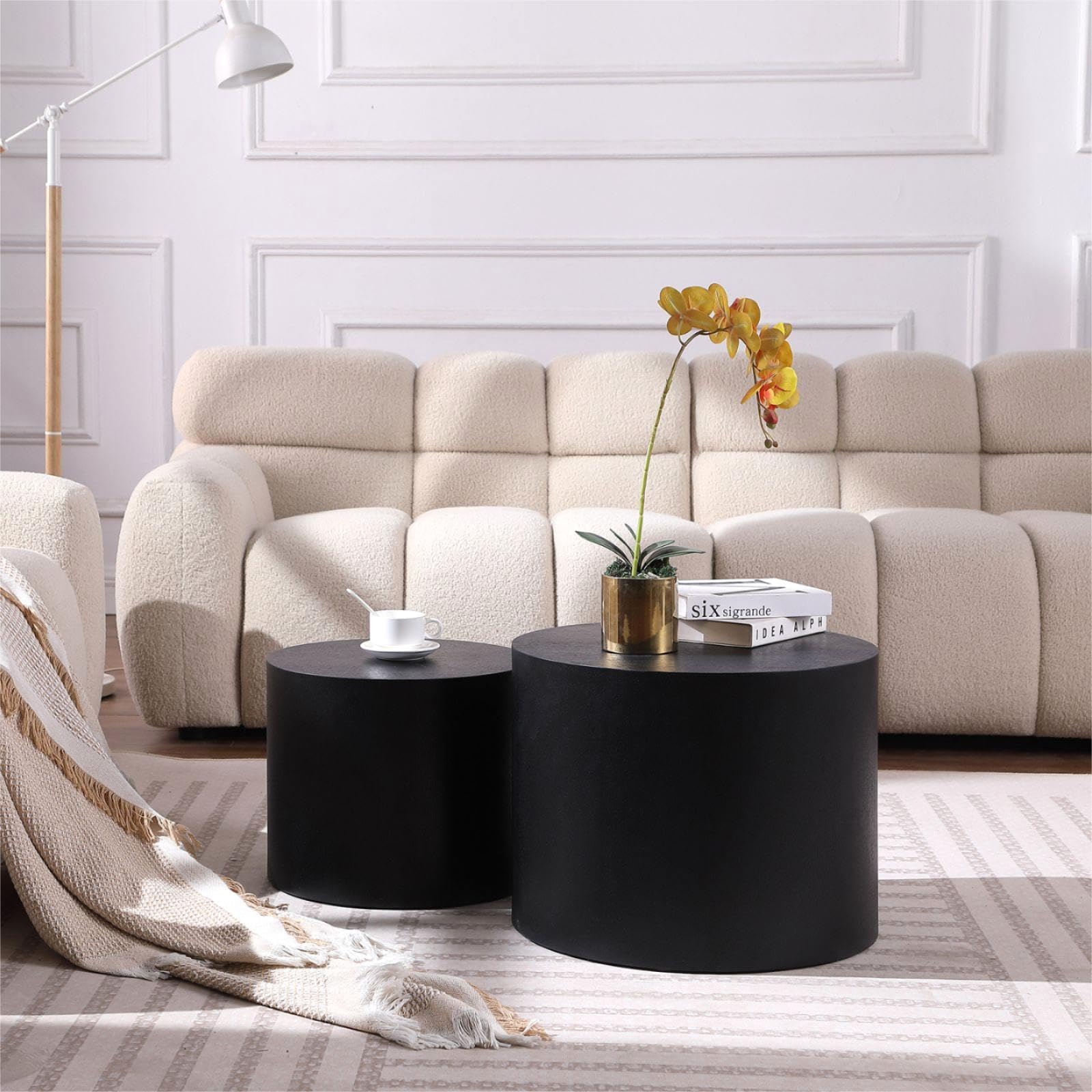 Modern Round Wooden Nesting Tables Set of 2 - Black Coffee & End Tables for Small Spaces | Perfect for Living Room, Bedroom & Office