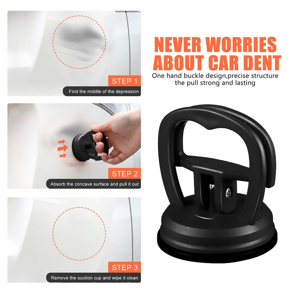 2PCS Car Dent Puller Kit - Professional Auto Dent Removal Tool for Car Body, Glass, Screen & Tile Repair | Portable Black Dent Repair Kit for DIY Auto Body Work & Home Improvement Projects