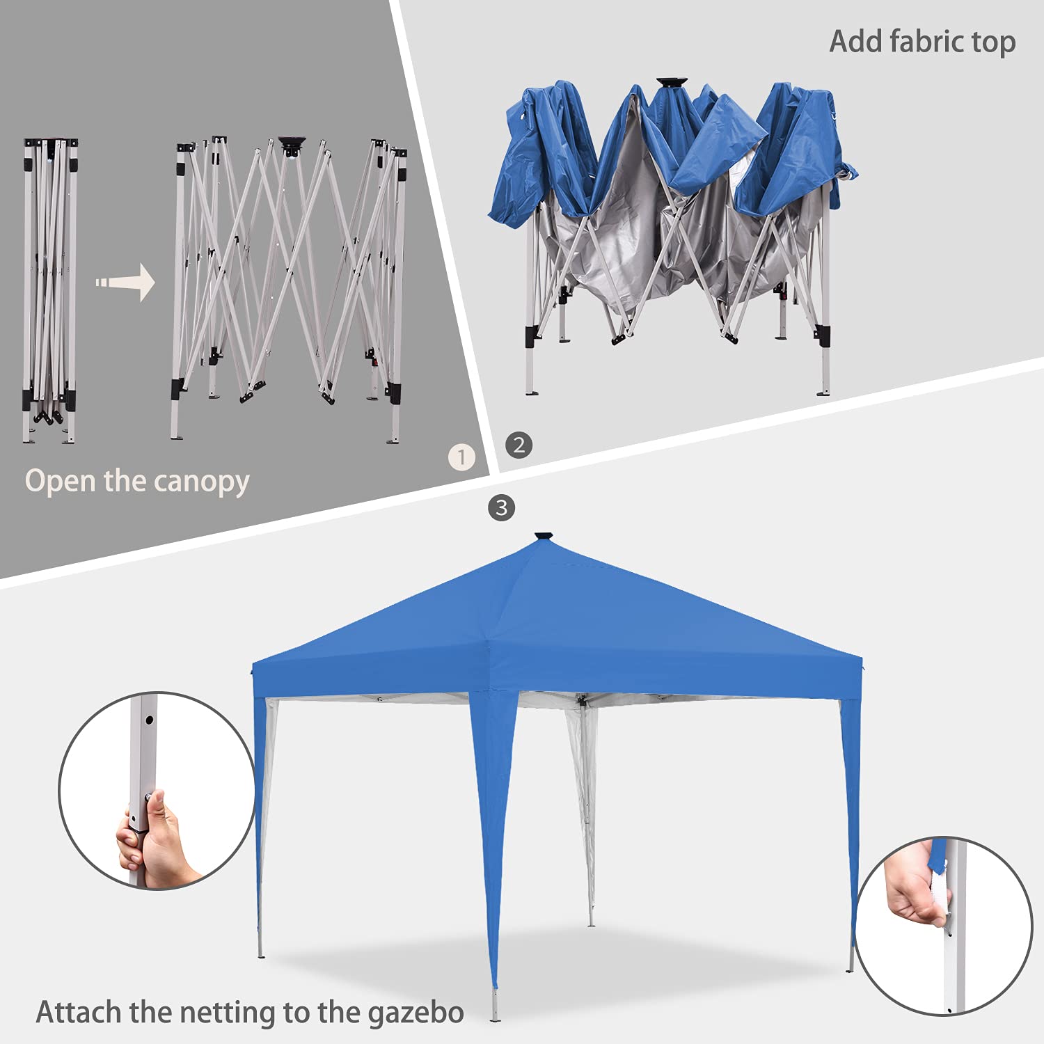 10x10 ft Pop-Up Canopy Tent with Solar LED Lights - Portable Outdoor Party Shelter for Camping, Tailgating, Beach & Backyard Events (Blue)