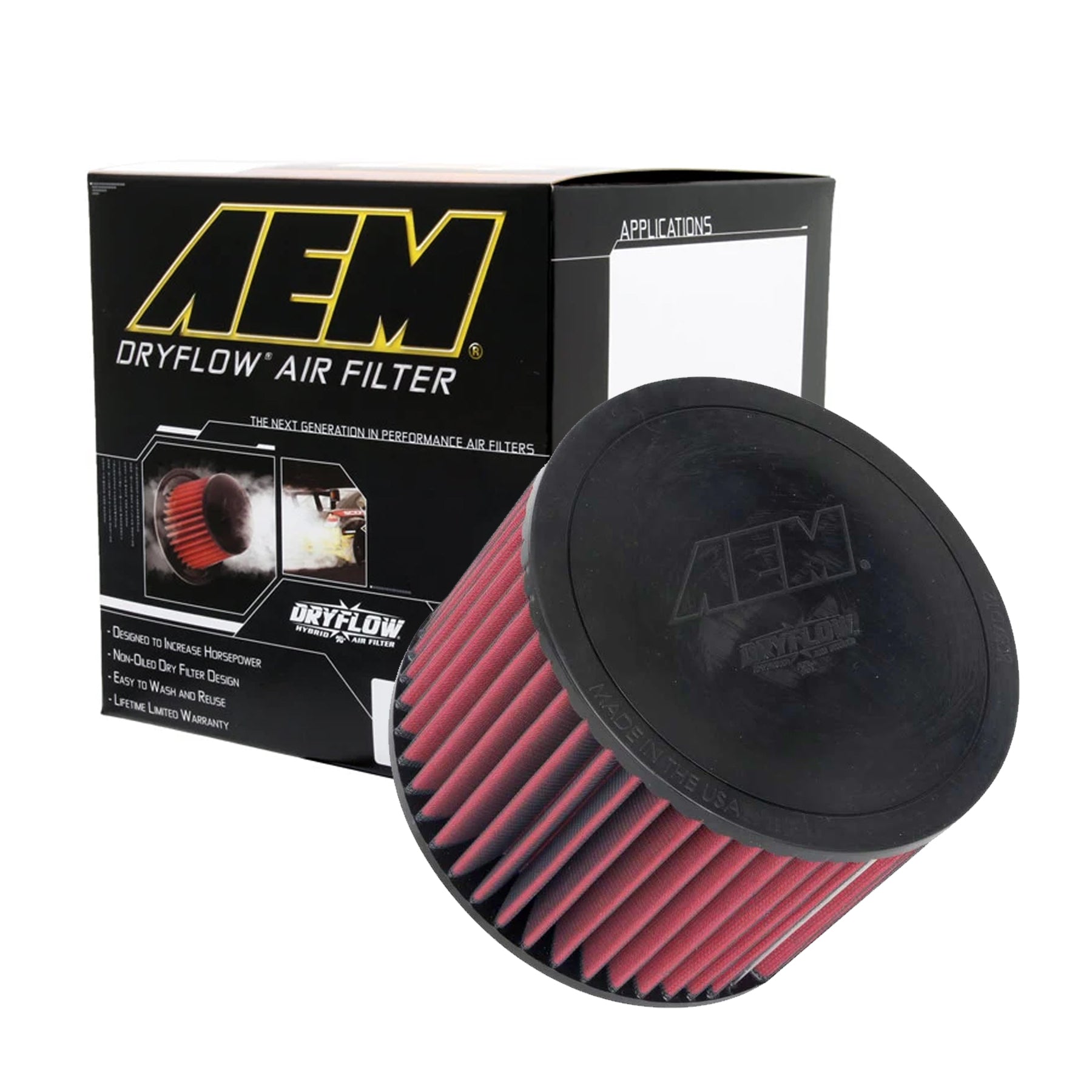 AEM AE 22096 Washable Cone Air Filter - High Performance Reusable Air Intake Filter for Cars, Trucks & SUVs - Perfect for Off-Roading, Racing & Daily Driving