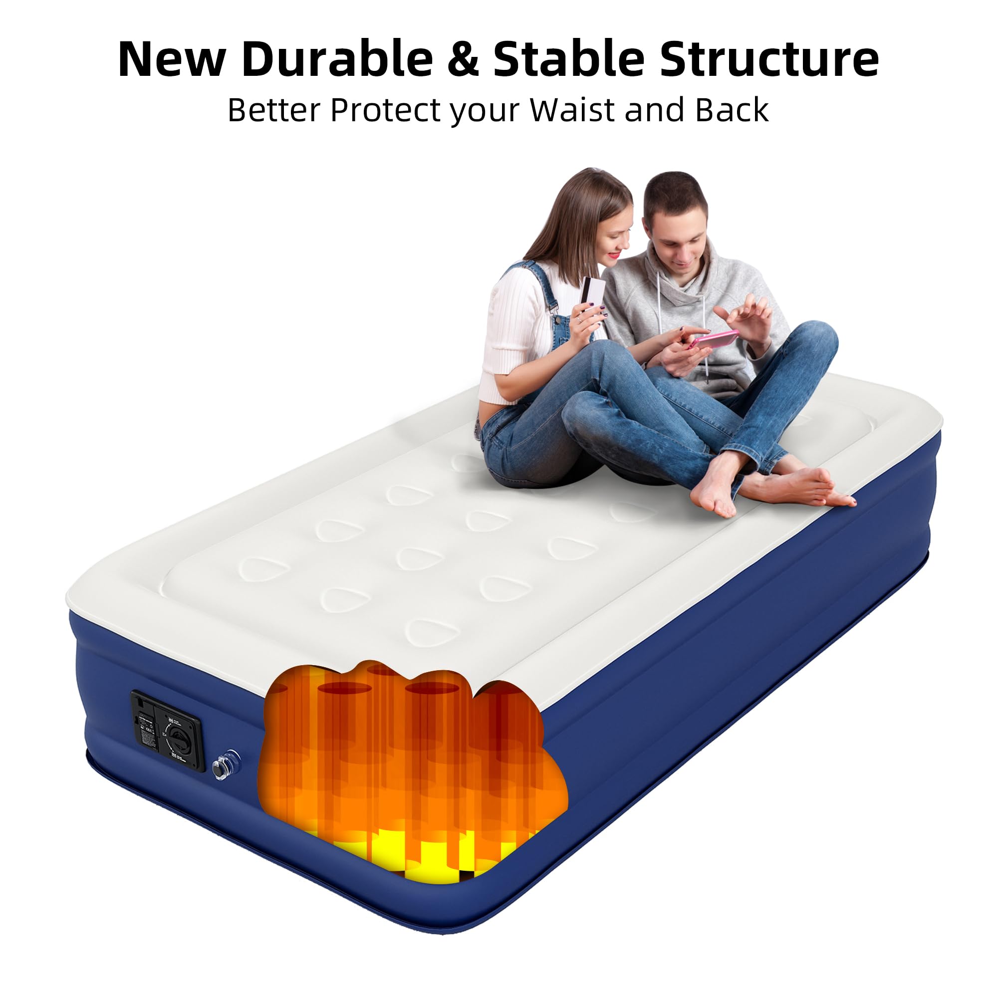 Twin Size Air Mattress with Built-in Pump - 3 Minute Quick Inflation/Deflation, 18