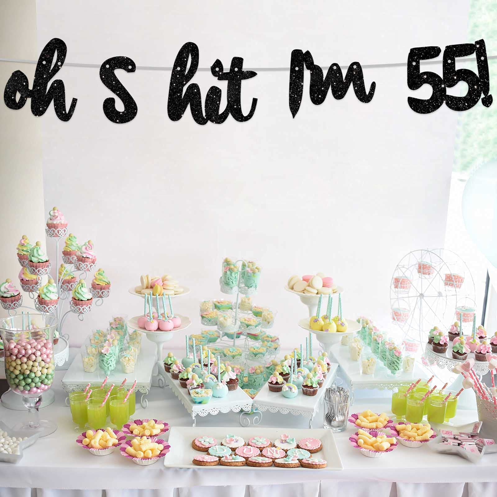 Happy 55th Birthday Banner - Glitter Black 'Oh I'm 55!' Backdrop for Men & Women - Party Decorations, Photo Studio Props, Flags & Supplies - Perfect for 55th Birthday Celebrations, Milestone Parties & Photo Booths