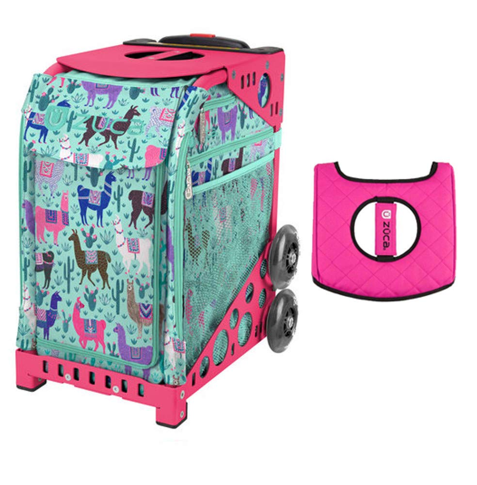 Zuca Sport Bag - Llama Rama Backpack with Black/Pink Seat Cover & Pink Frames | Durable Gym Bag for Yoga, Dance & Travel | Perfect for Athletes & Students