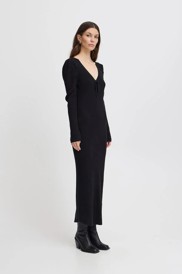 Brese Knit Midi Dress for Women - Elegant Black Stretchy Bodycon Dress for Casual Wear, Date Night & Office Outfits