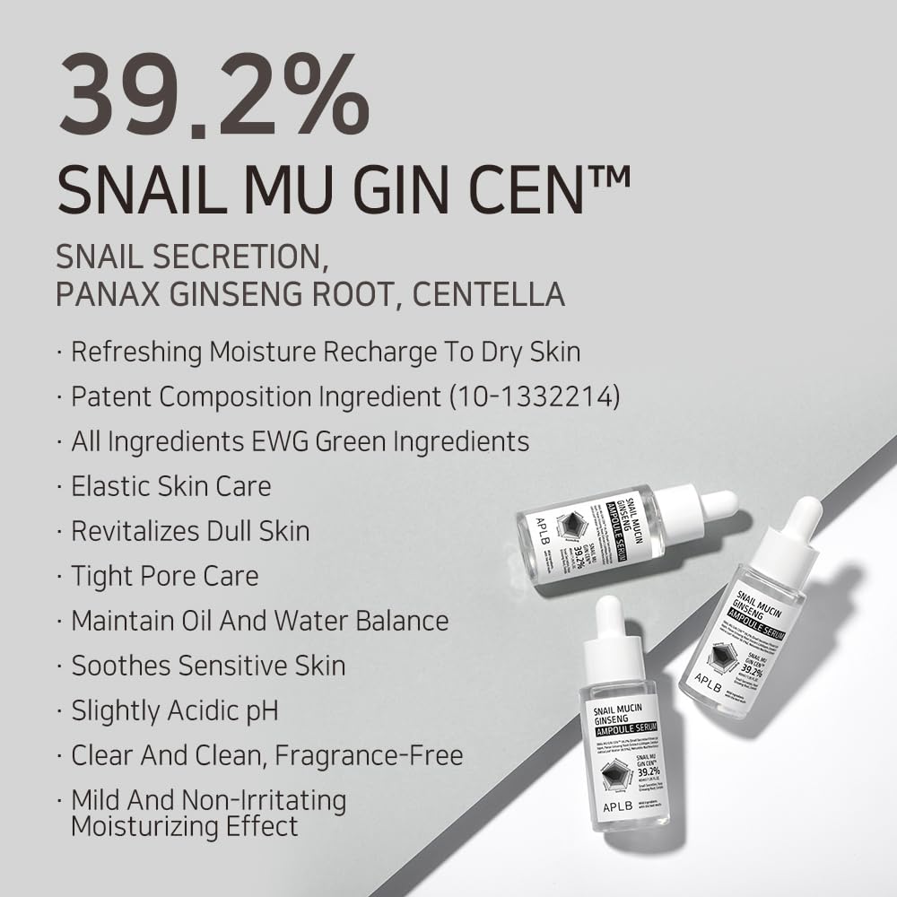 APLB Snail Mucin Ginseng Serum - 39.2% Korean Skincare for Wrinkles & Pores | Anti-Aging & Firming Skin Care